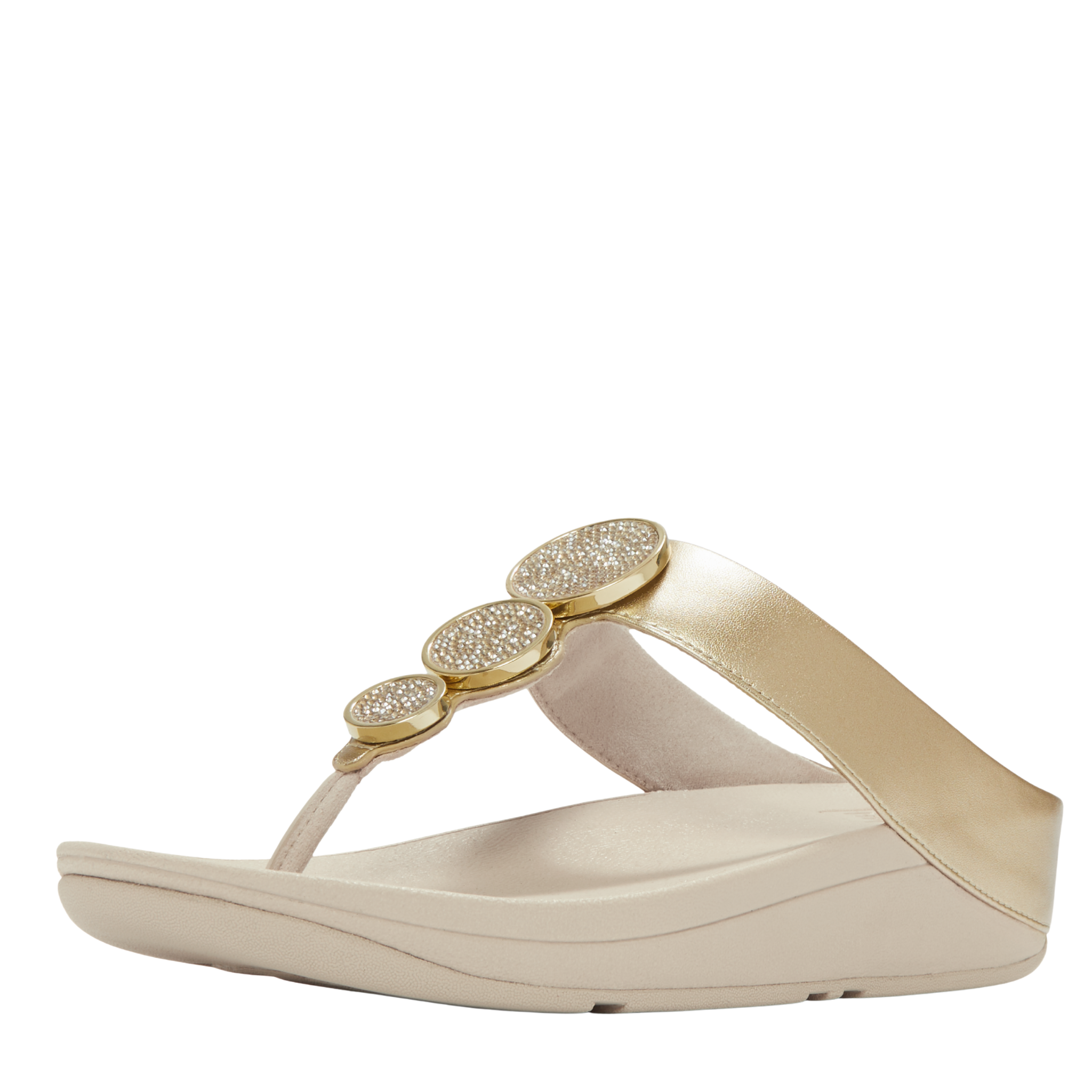 Womens FitFlop Platino Halo Bead-Circle Metallic Toe-Post Sandals