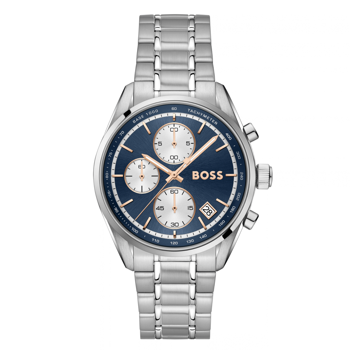 Mens BOSS Silver/Blue Grand Prix Touring Bracelet Watch