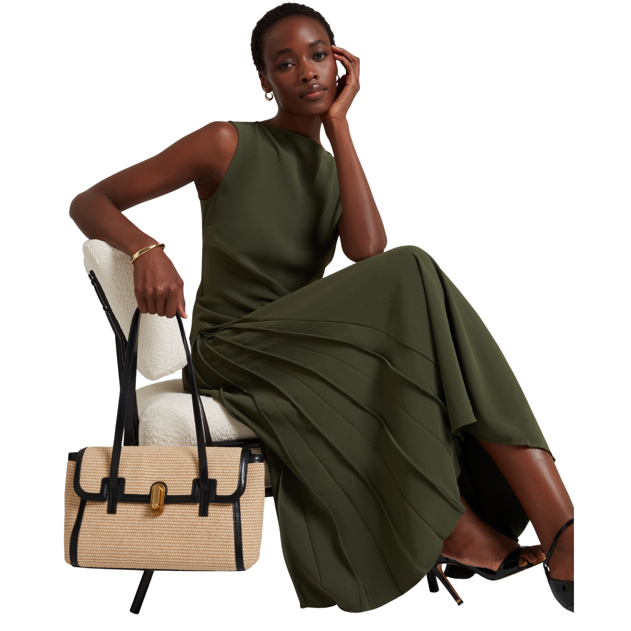 Womens Ted Baker Natural Kkylii Twist Lock Detail Raffia Tote Bag