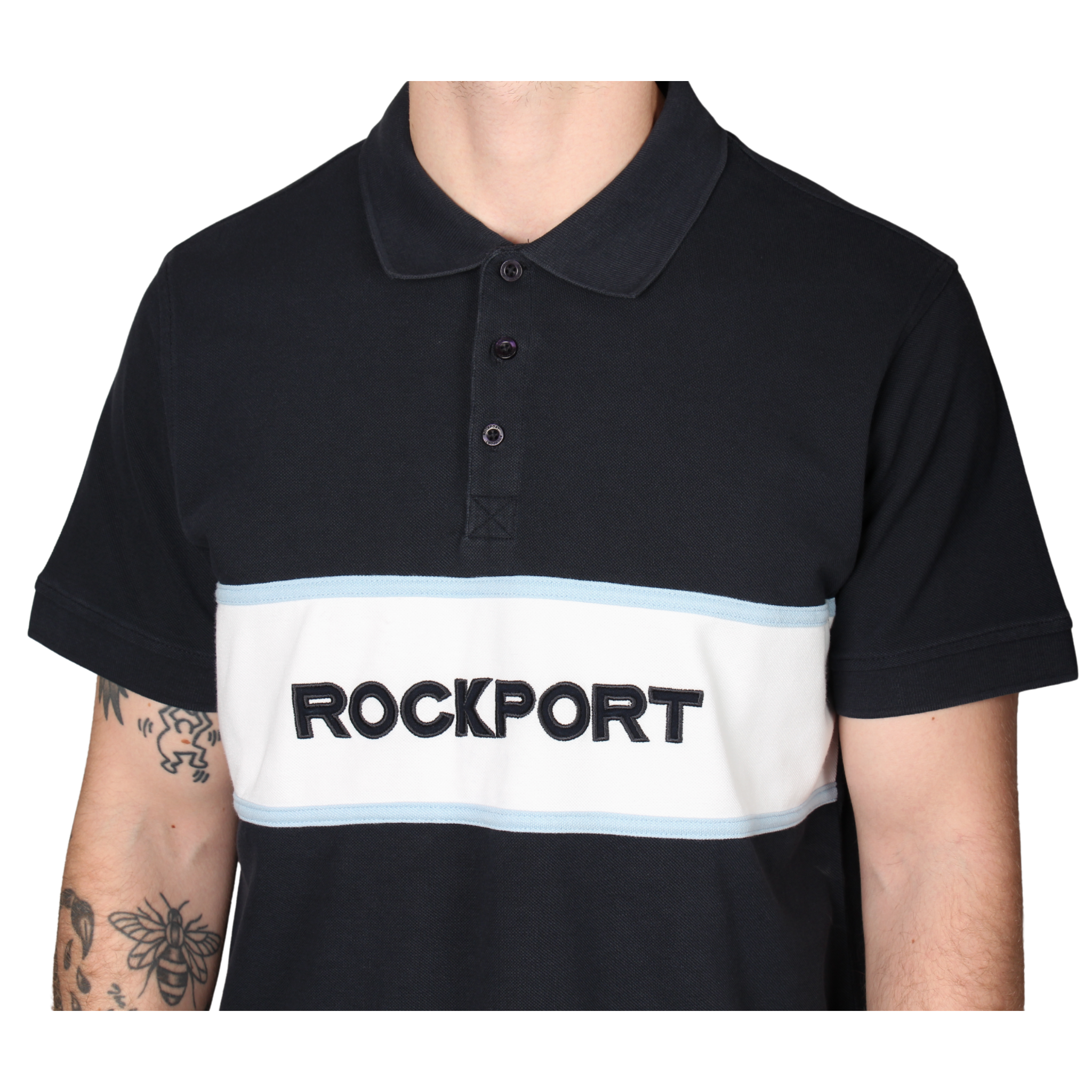 Mens Rockport Navy Cobb Insert Logo Panel S/s Polo Shirt