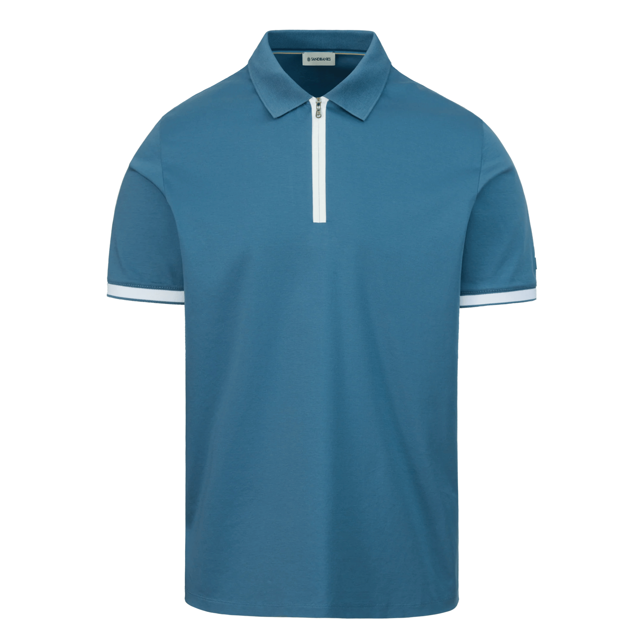 Mens Sandbanks Teal Silicone Zip S/s Polo Shirt