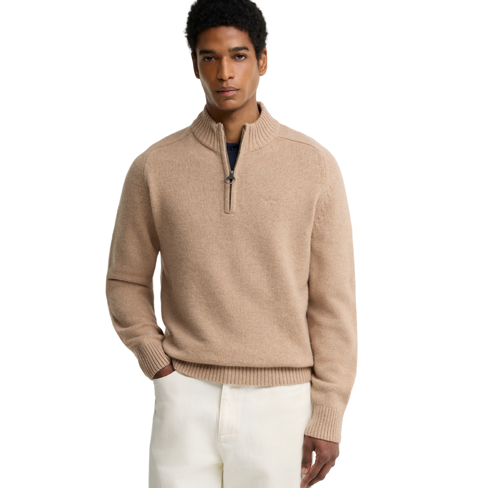 Mens Barbour Washed Stone Newtown Half Zip Knit