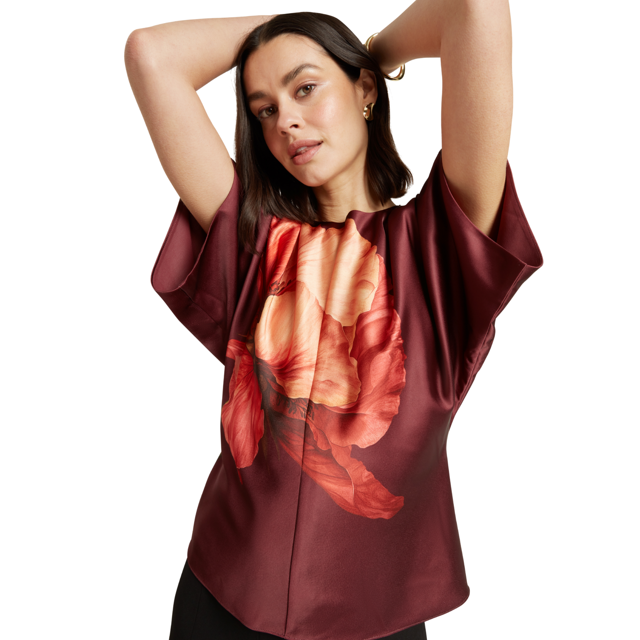 Womens Ted Baker Oxblood Orvanaa Print Slouch Waist Top