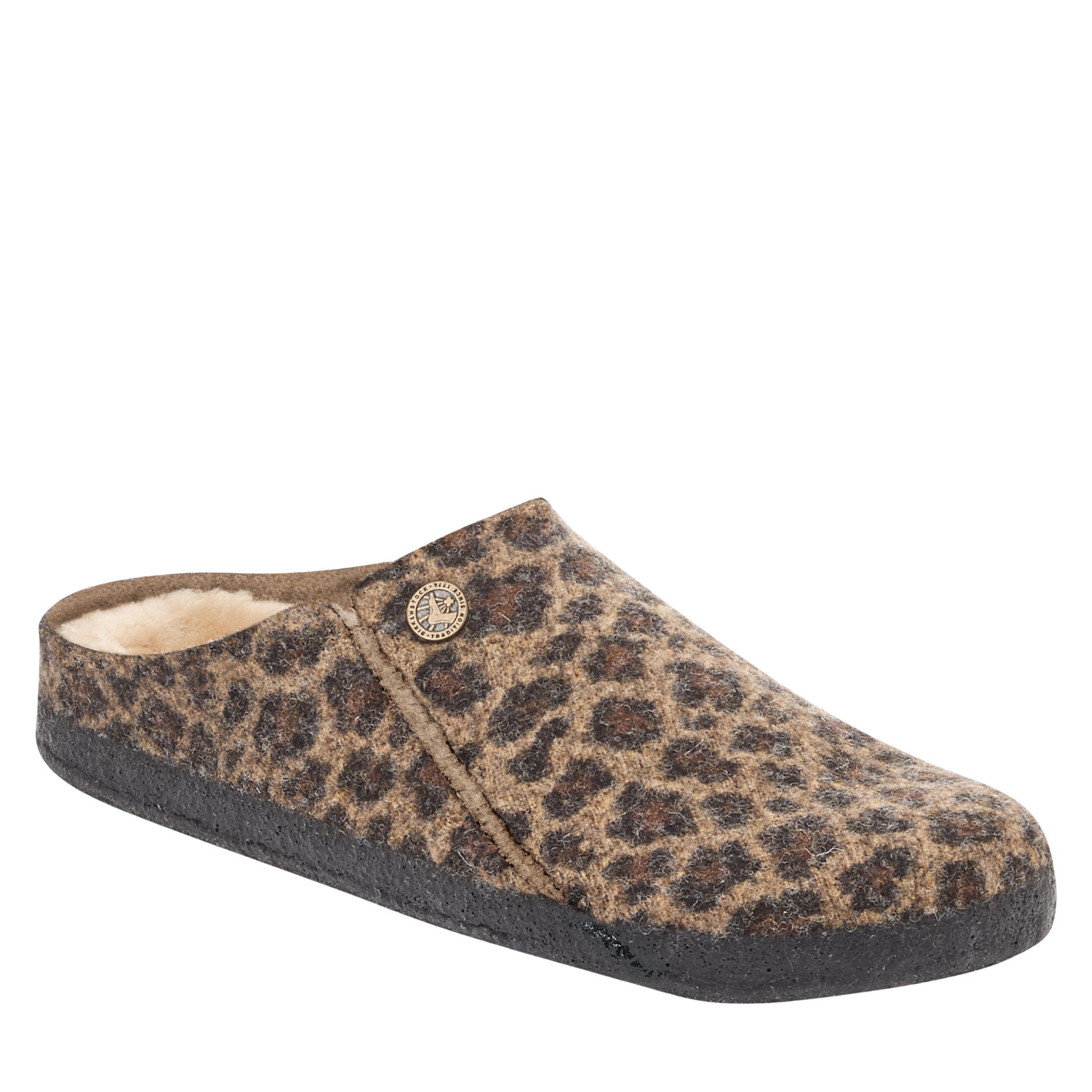 Womens Birkenstock Leo Toffee Melange Zermatt Shearling Felt Slippers