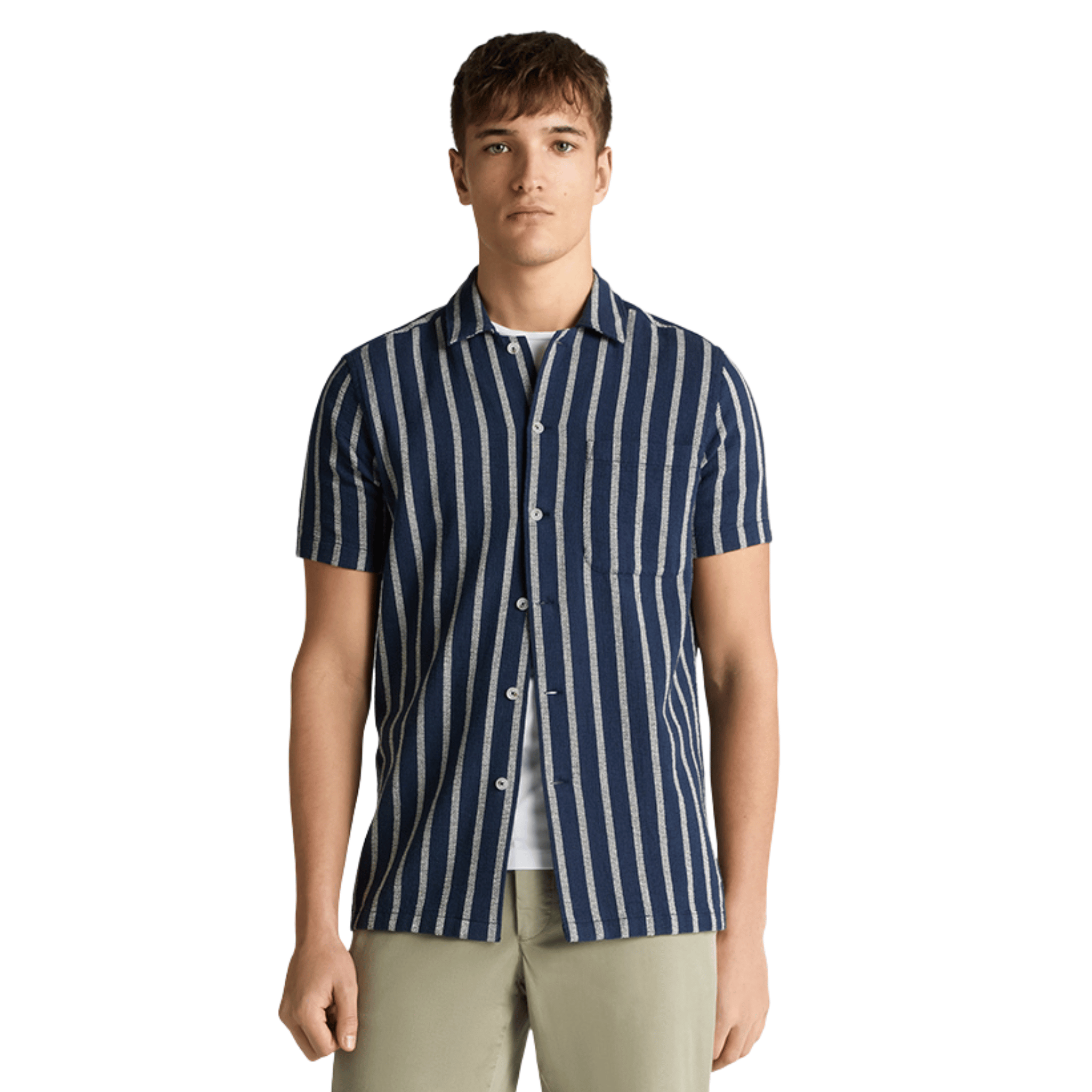 Mens Remus Uomo Navy Textured Stripe Casual S/s Shirt