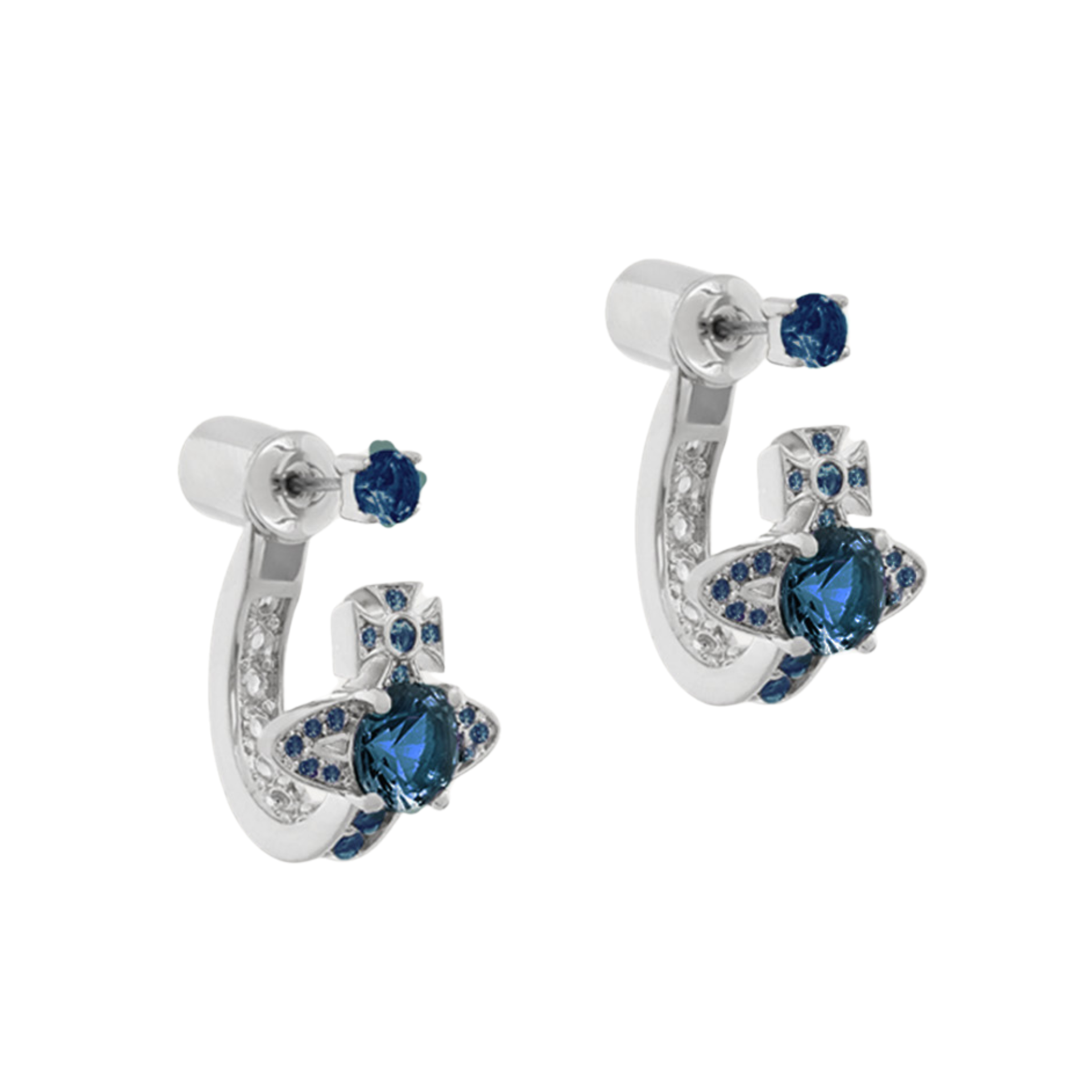 Vivienne Westwood Platinum/Dark Blue CZ Maitena Earrings | Hurleys
