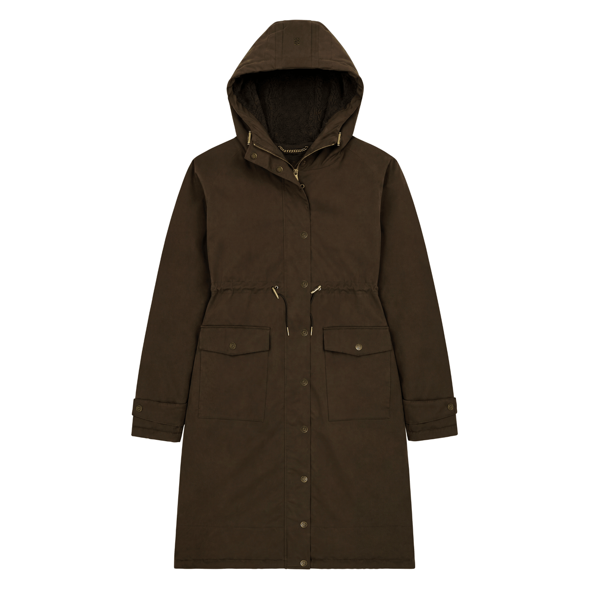 Womens Holland Cooper Olive Brown One-Size Waterproof Longline Parka