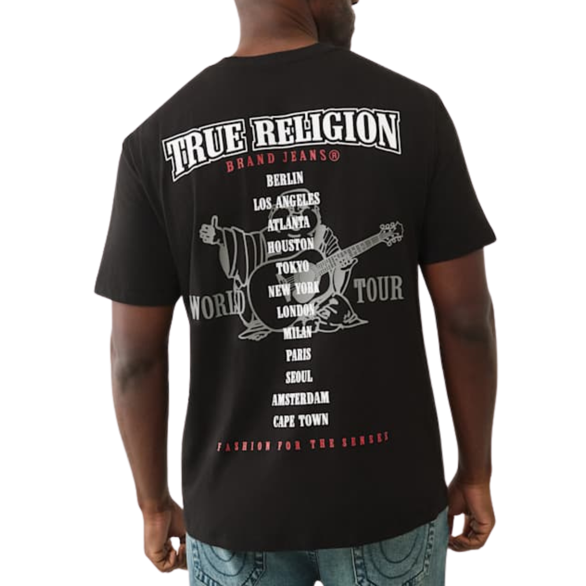 Mens True Religion Jet Black Flock Buddha S/s T Shirt