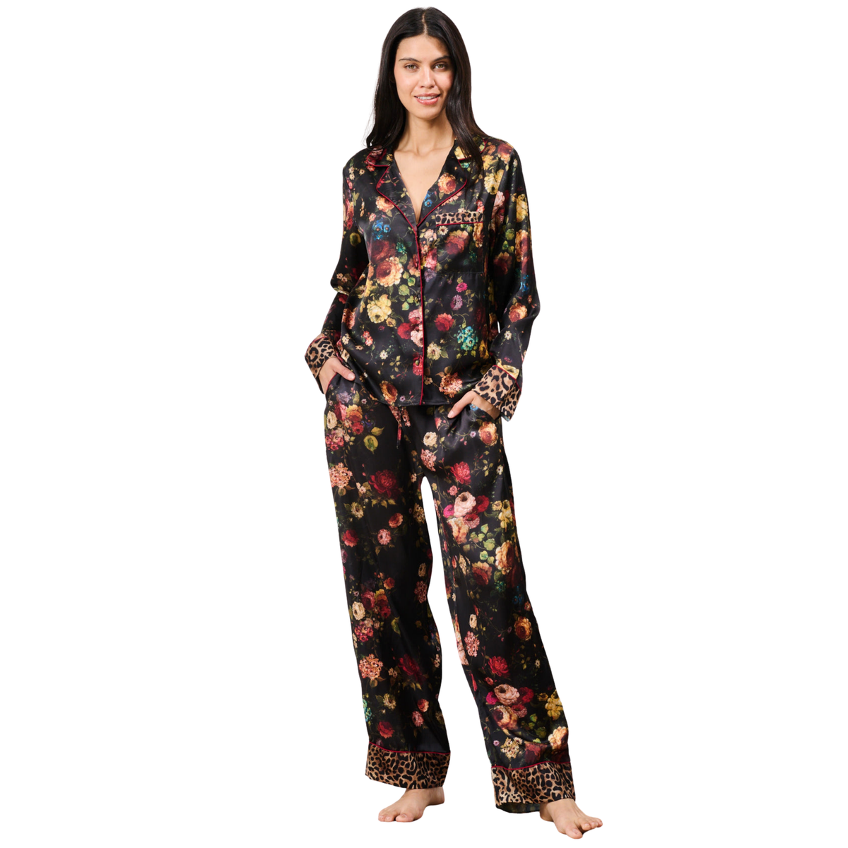 Womens Hope & Ivy Dark Floral Wednesday Satin Print Pyjamas