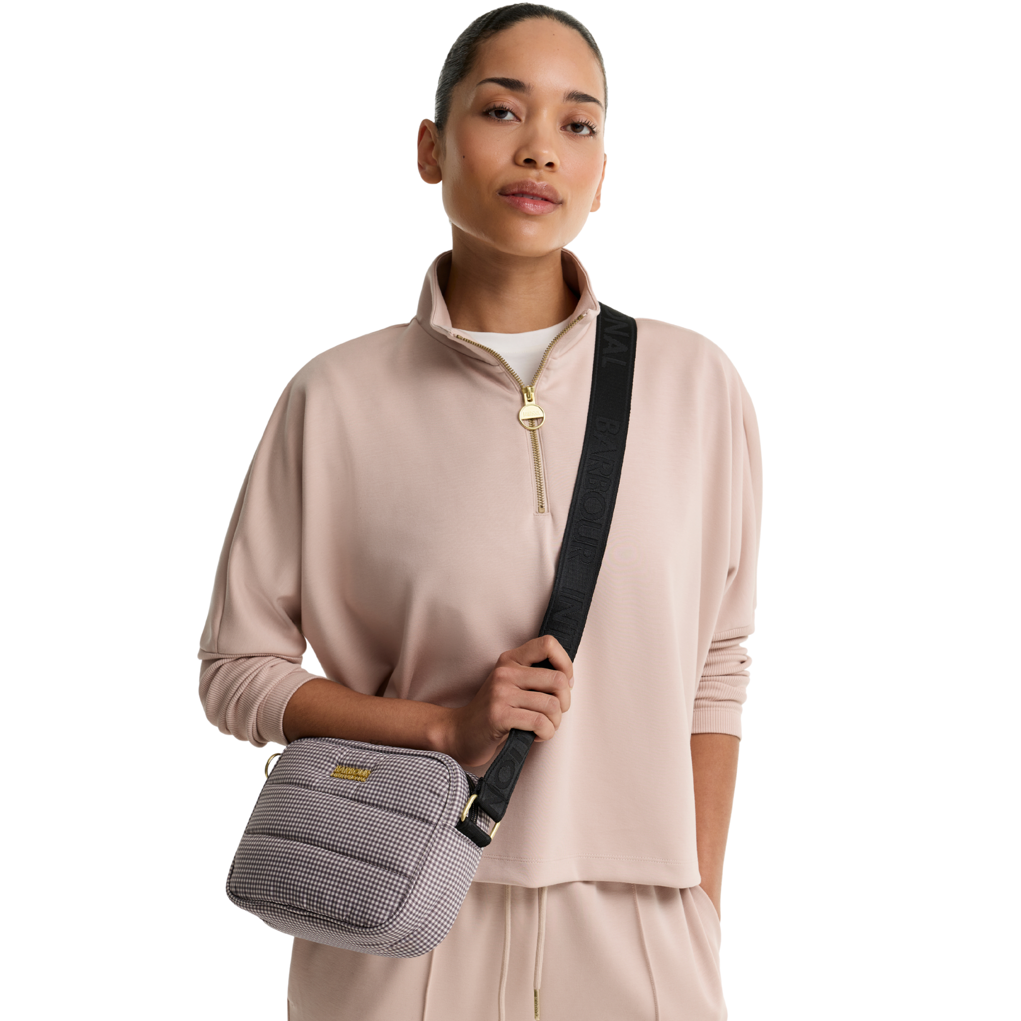 Womens Barbour International Truffle Check Monaco Crossbody Bag
