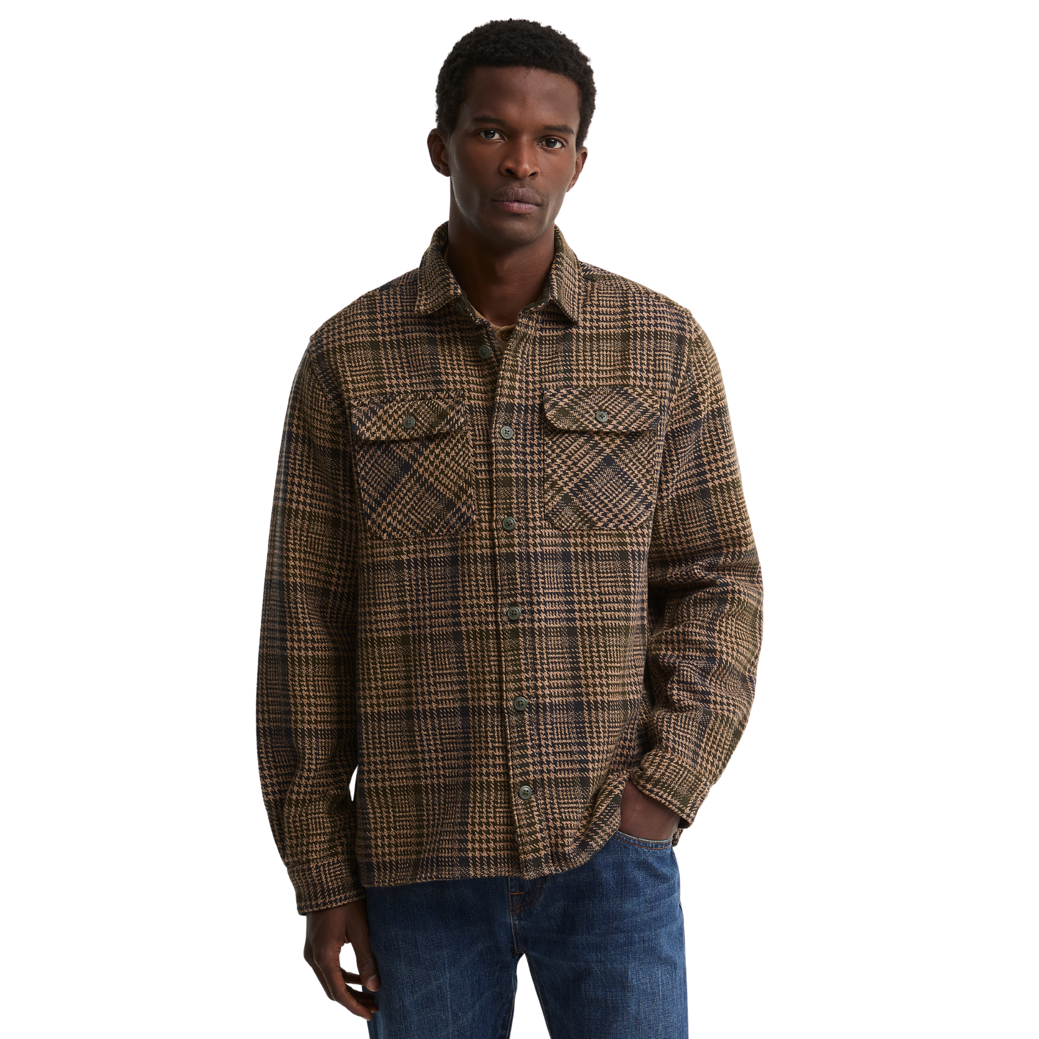 Mens Barbour Olive Millom Houndstooth Overshirt