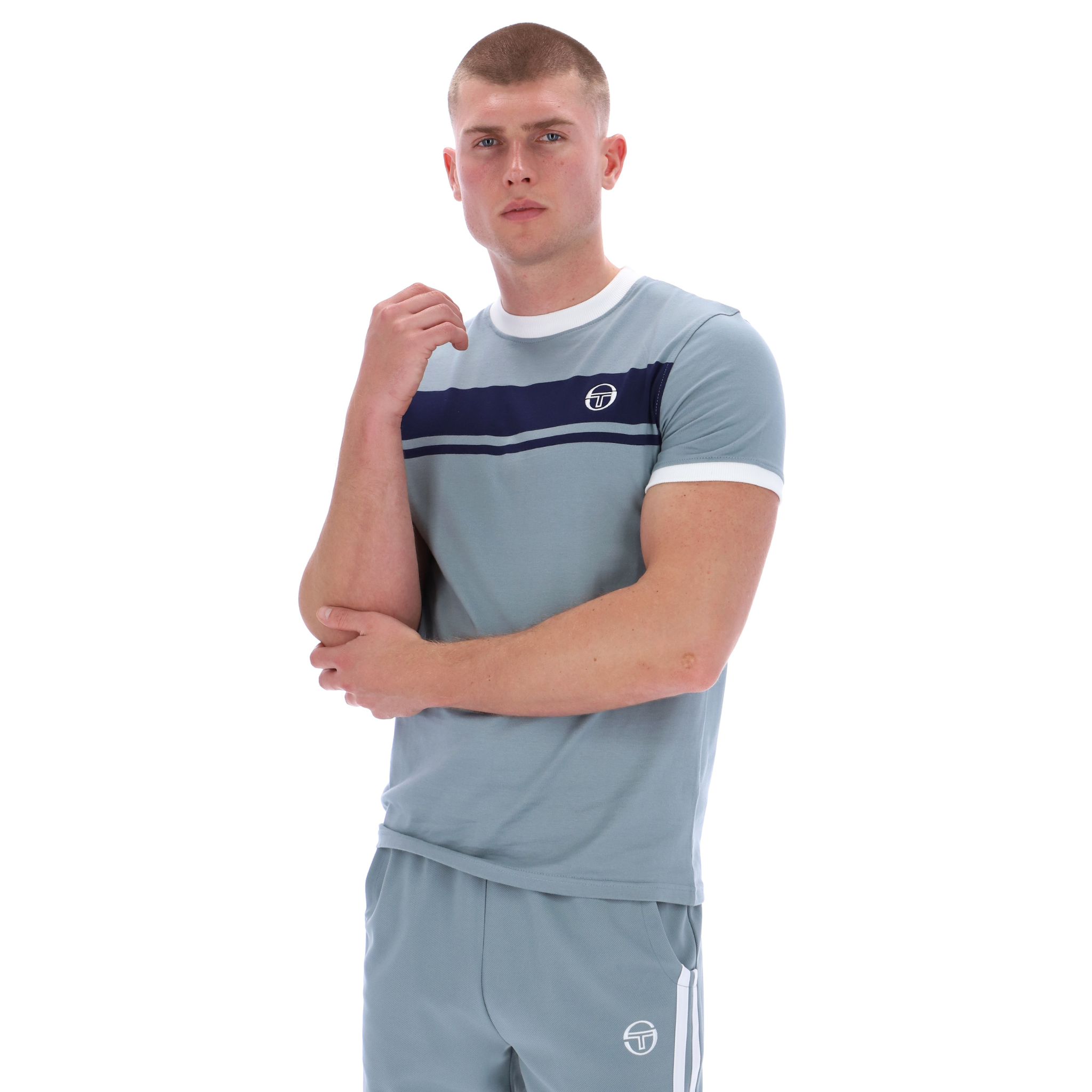 Mens Sergio Tacchini Lead/Maritime Blue/White Master S/s T Shirt