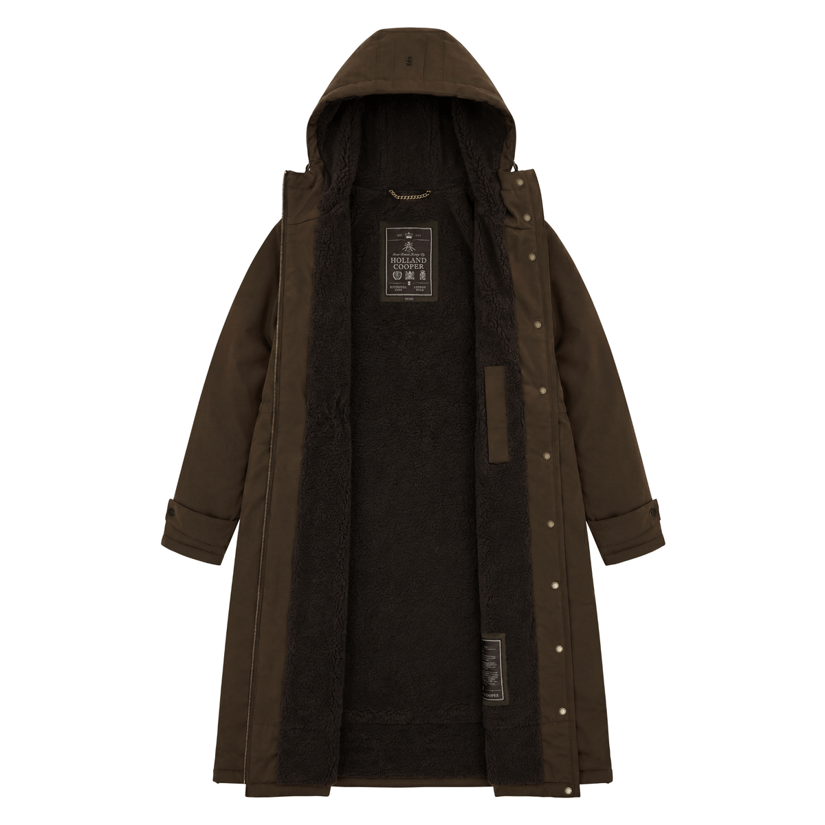 Womens Holland Cooper Olive Brown One-Size Waterproof Longline Parka