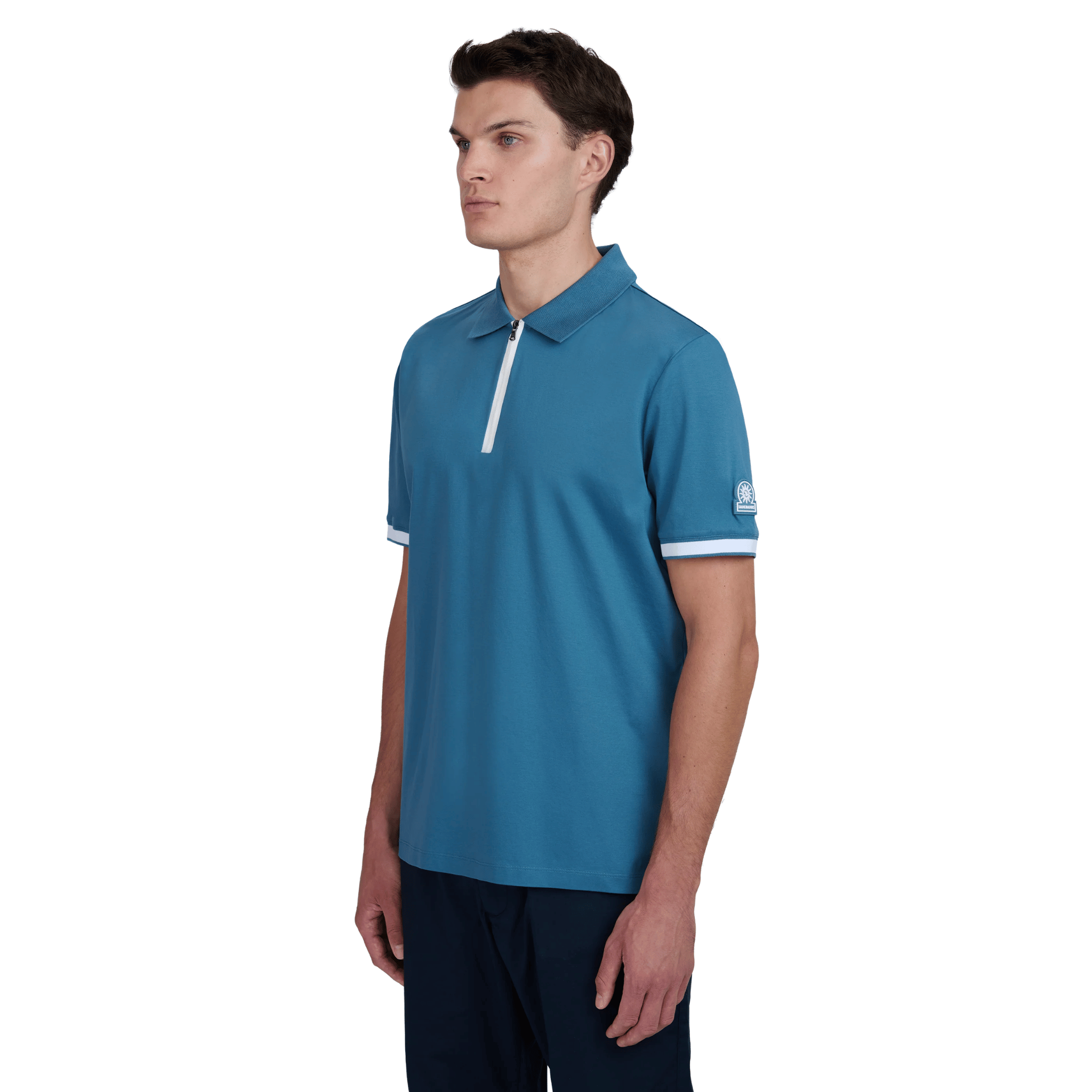 Mens Sandbanks Teal Silicone Zip S/s Polo Shirt
