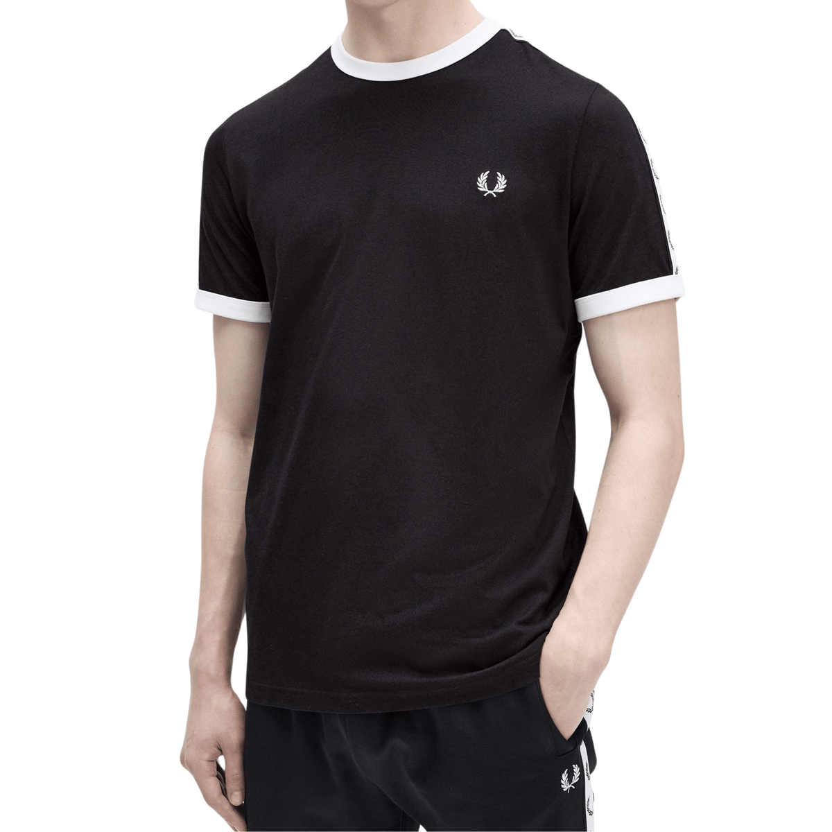 Mens Fred Perry Black Taped Ringer S/s T Shirt