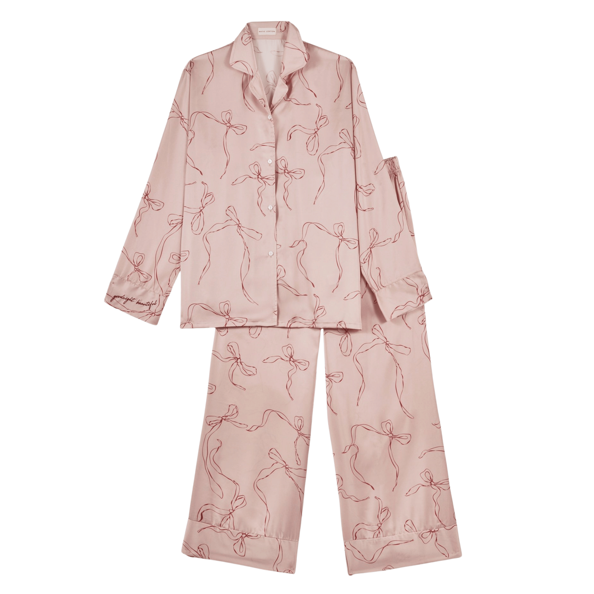 Womens Katie Loxton Pink/Cherry Bow Print Gift Box PJ Set