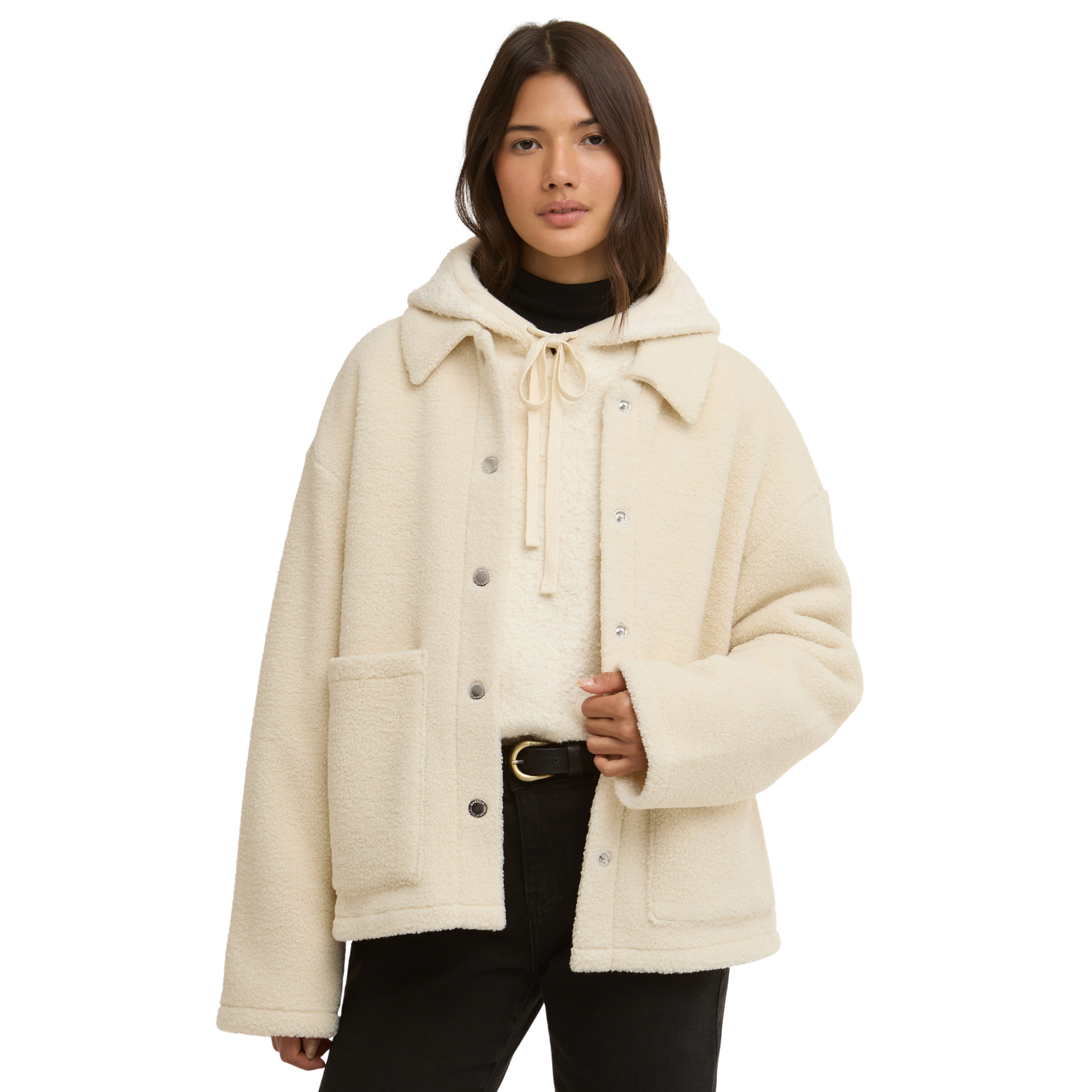 Womens Barbour International Bone White Rae Fleece Overshirt