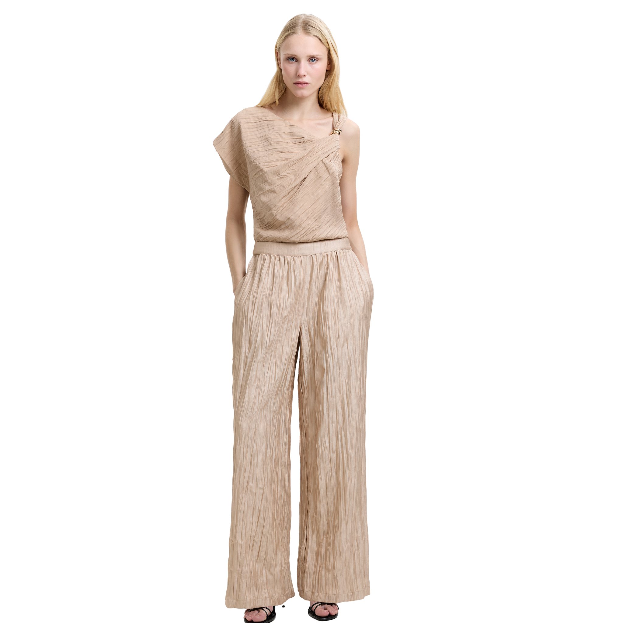 Womens French Connection Warm Neutral Novie Crinkle Trousers