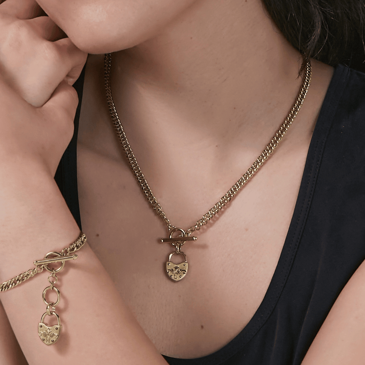 Womens Olivia Burton Gold Lock Heart Toggle Necklace