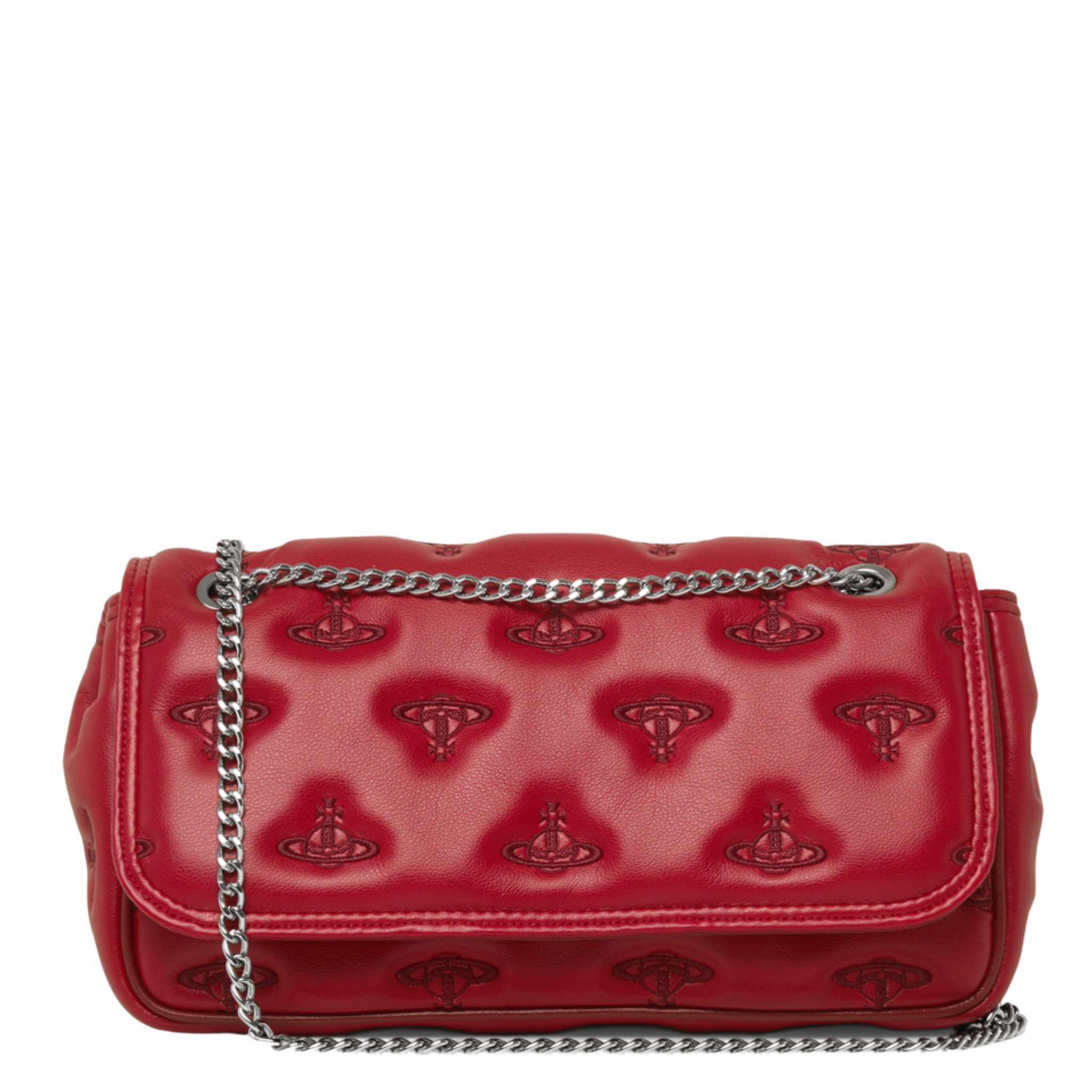 Womens Vivienne Westwood Red Embossed PU Chain Crossbody Bag