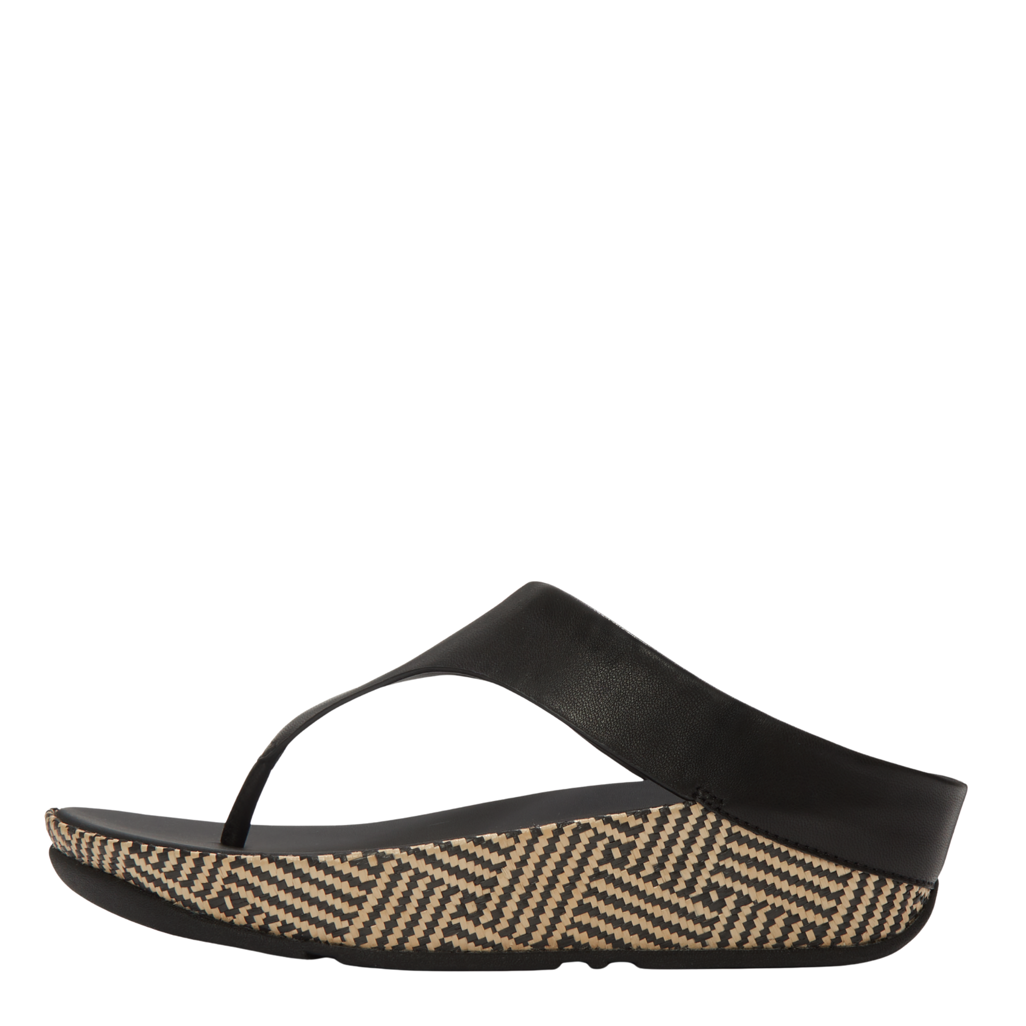 Womens FitFlop Black Graphic-Weave Lulu Lux Leather Toe-Post Sandals