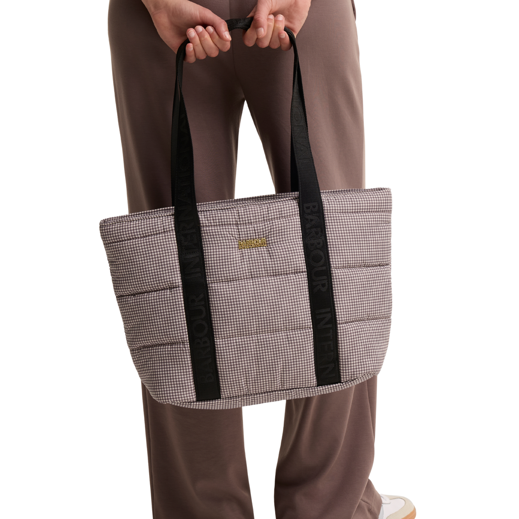 Womens Barbour International Truffle Check Monaco Tote Bag