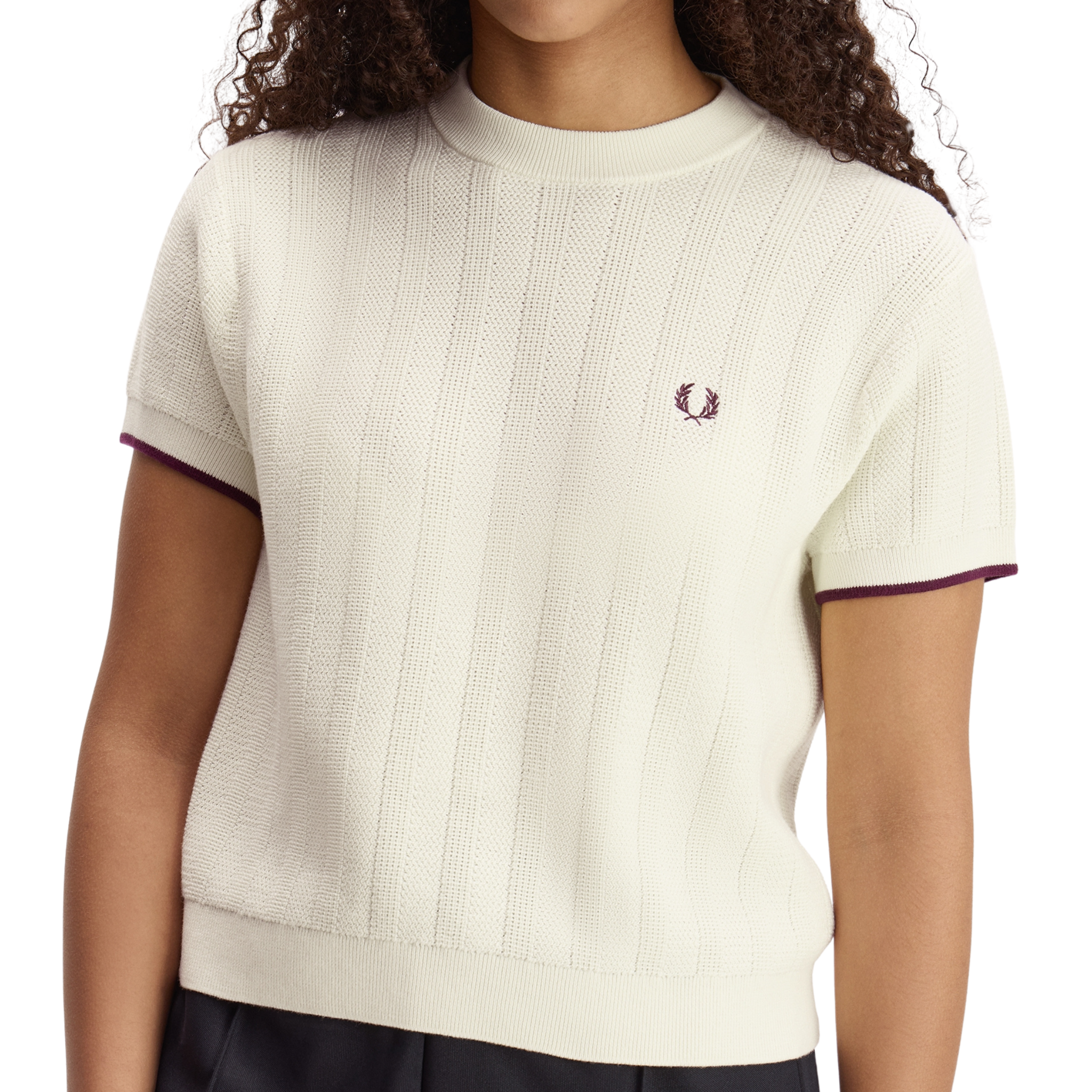 Womens Fred Perry Ecru Textured Knitted S/s T Shirt