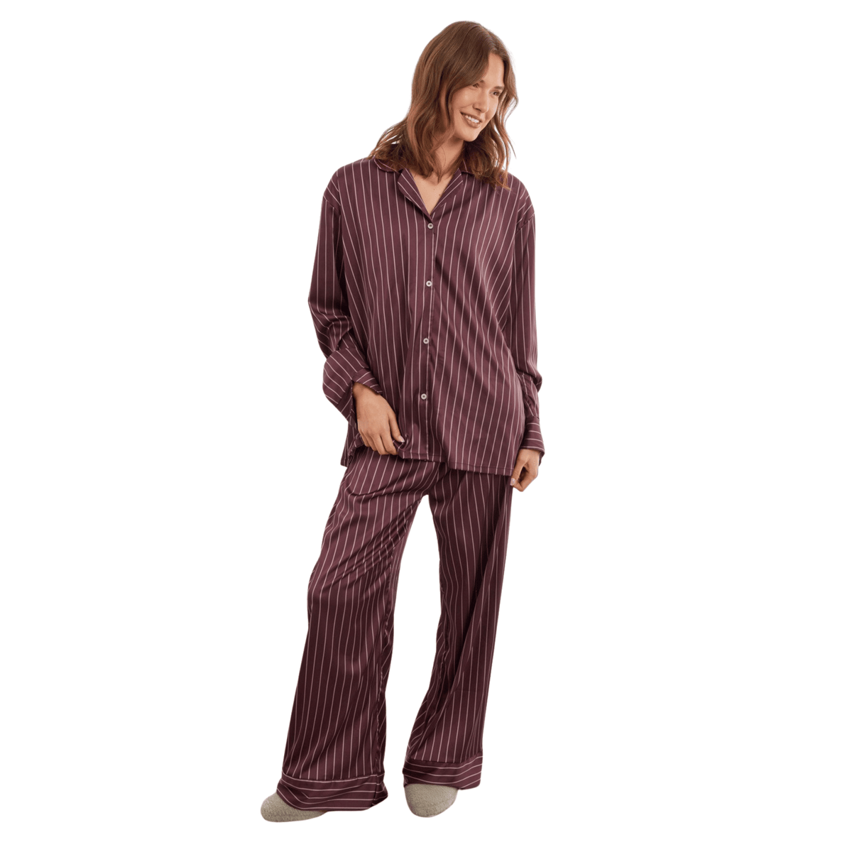 Womens Katie Loxton Chocolate/Off White Stripe Gift Box PJ Set