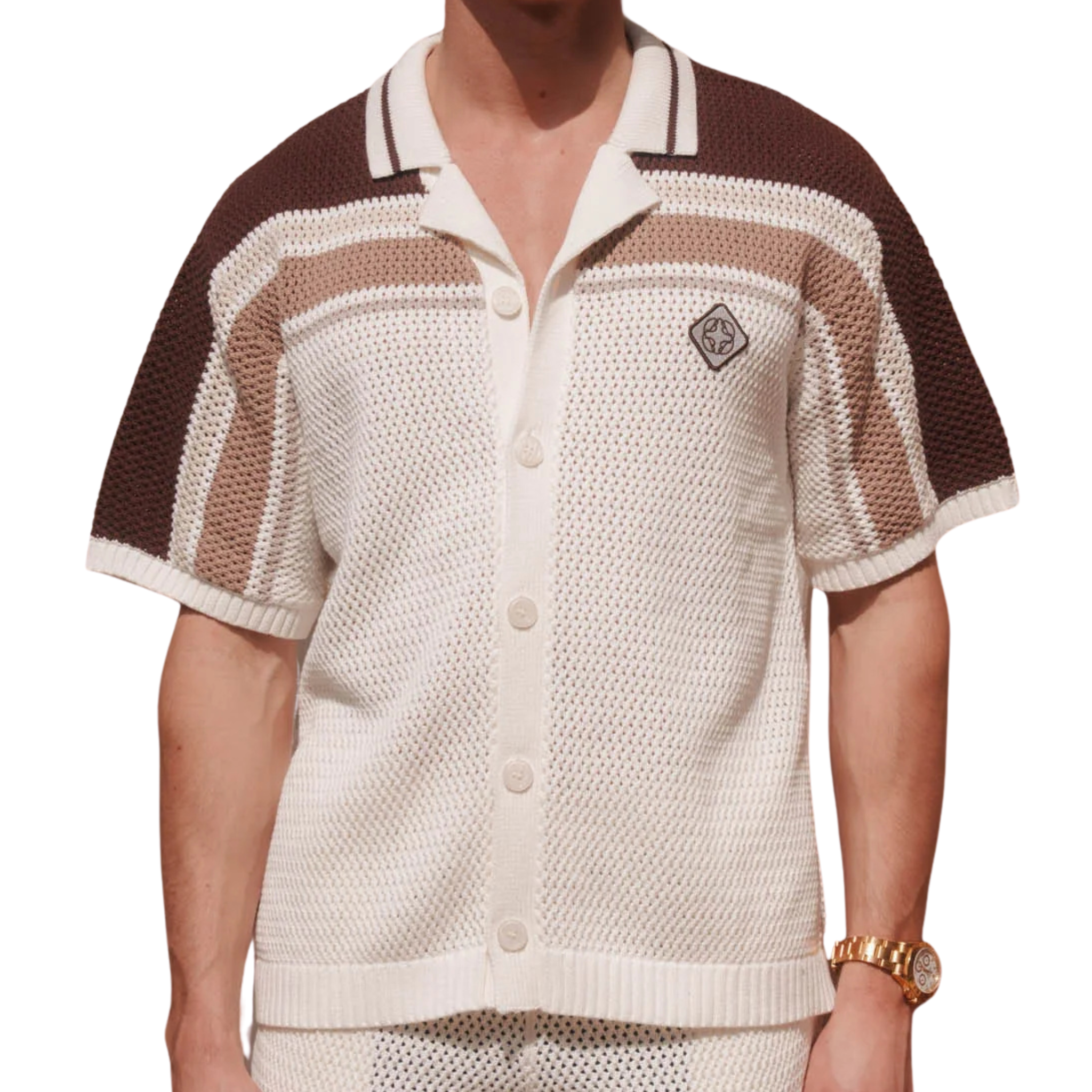 Mens Belier White/Brown Tennis Crochet S/s Shirt