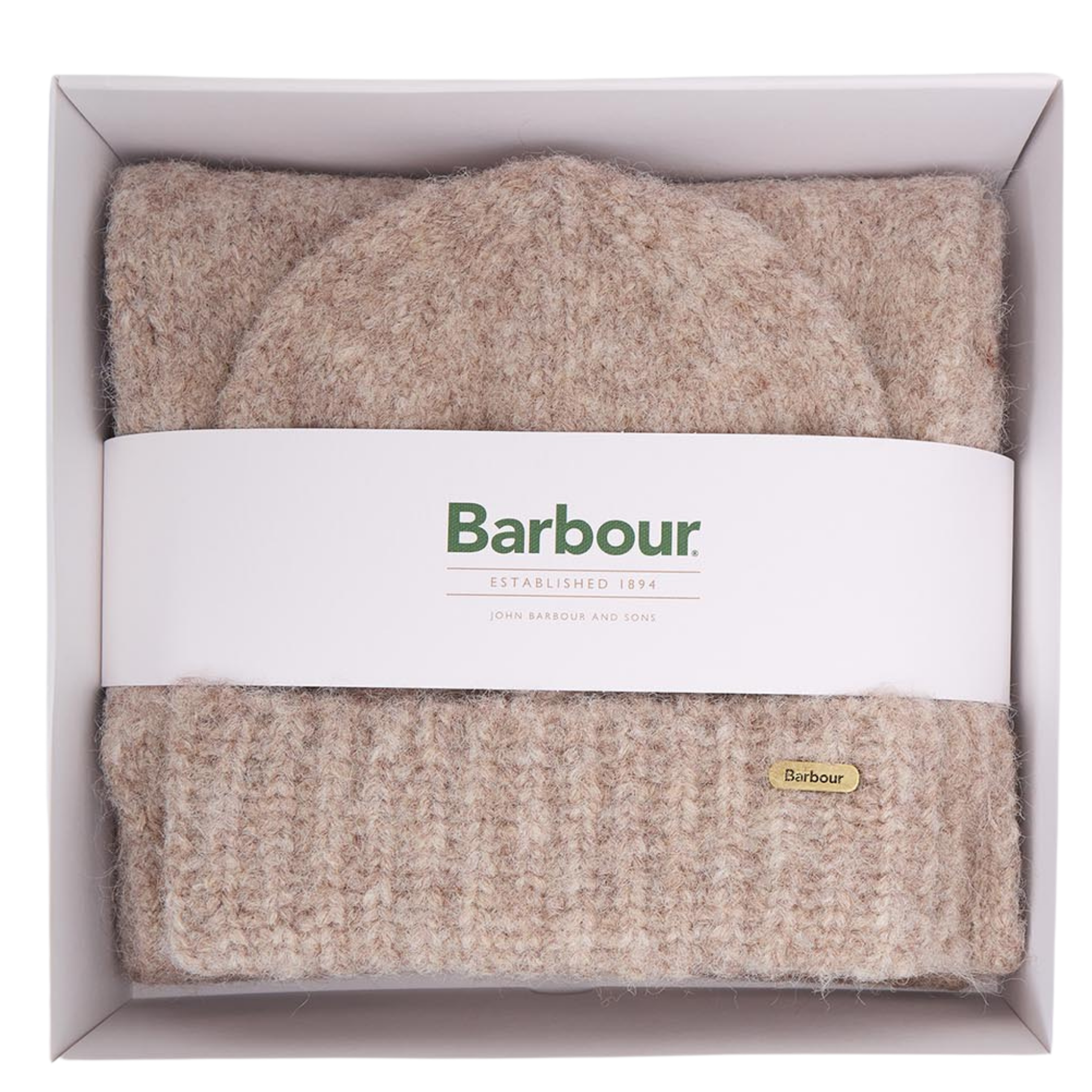 Womens Barbour Taupe Mist Emmy Beanie & Scarf Set