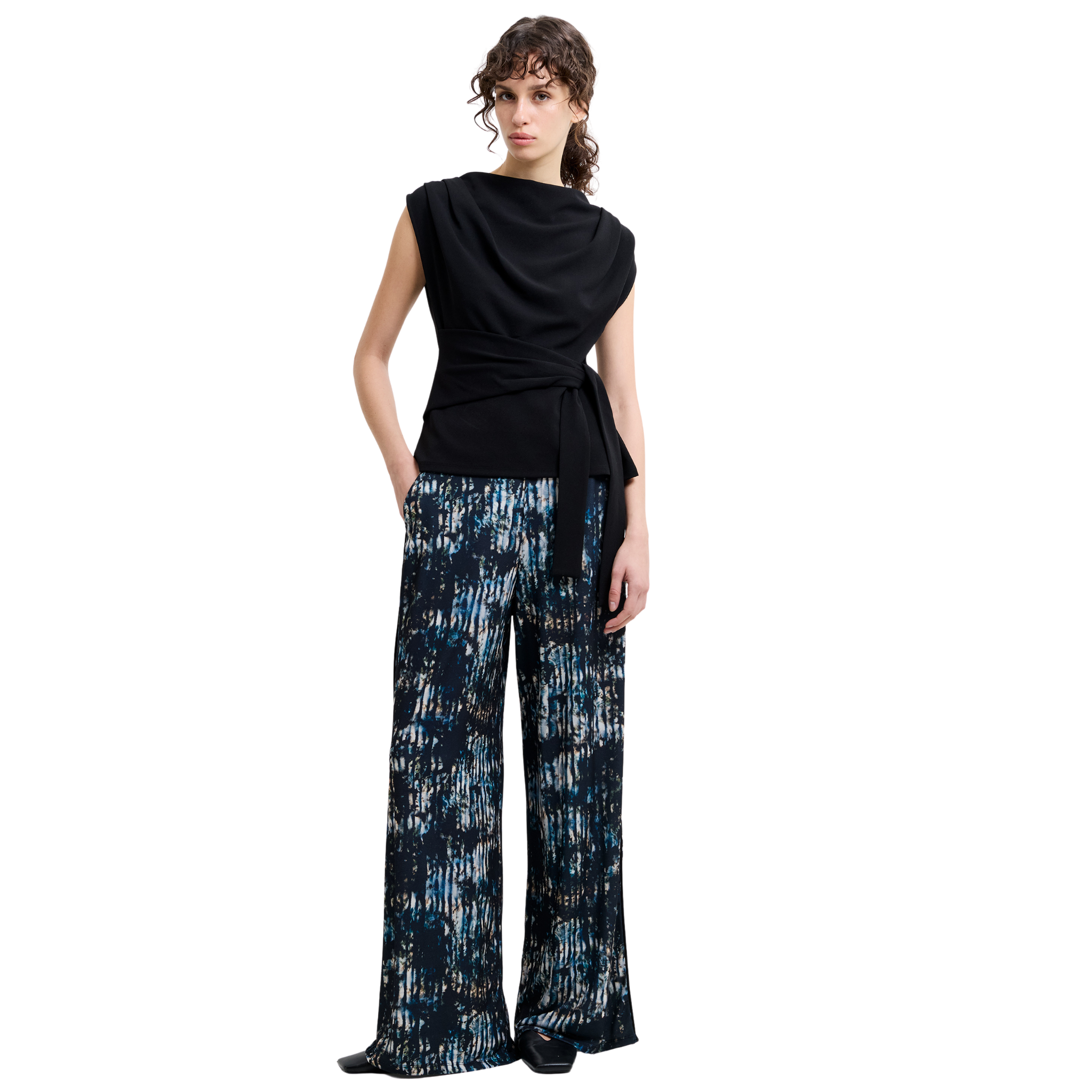 Womens French Connection Black/Blue Orla Zina Wide Leg Trousers
