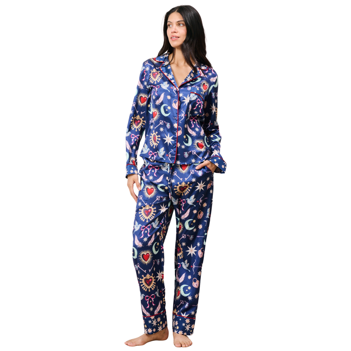 Womens Hope & Ivy Navy Friday Satin Print Pyjamas