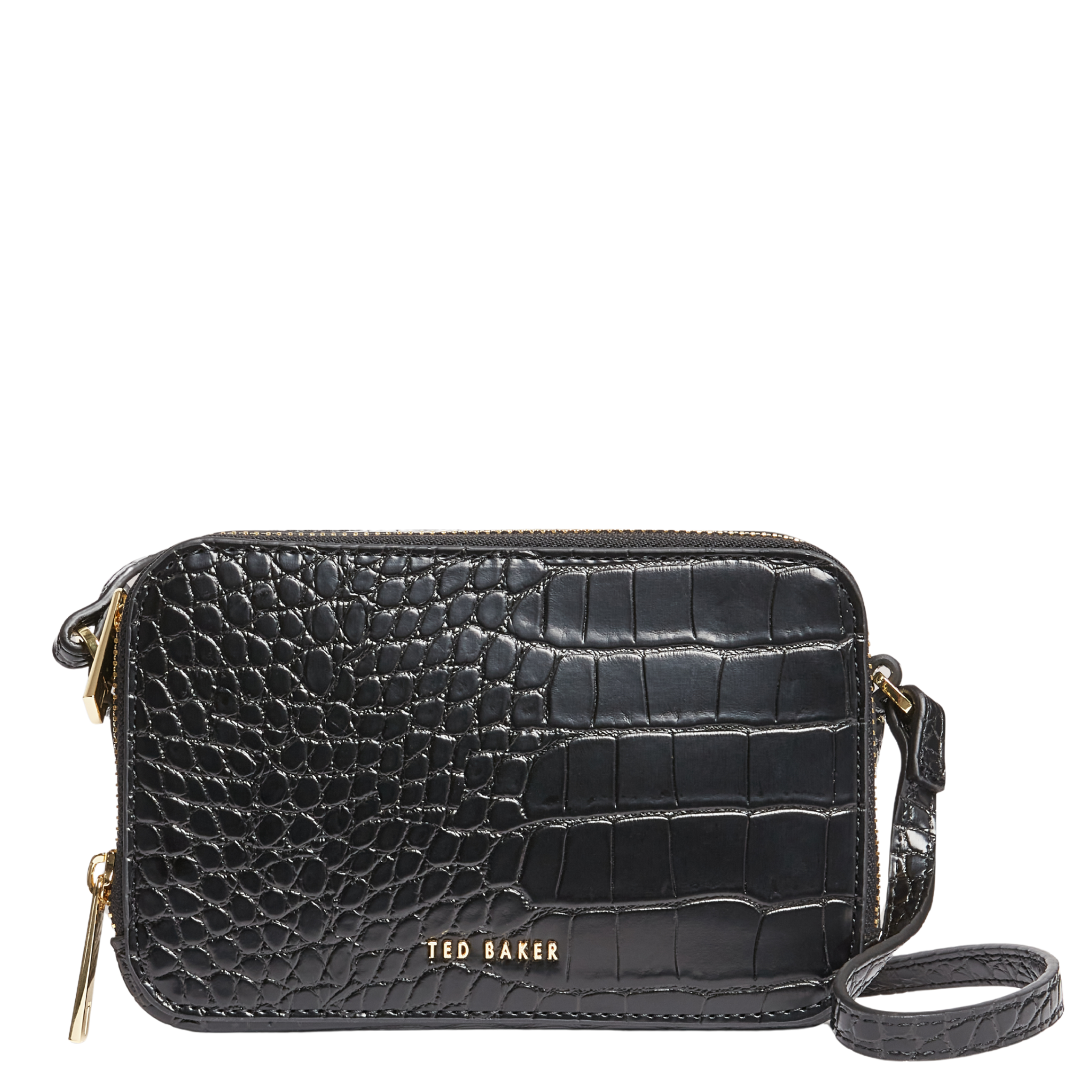 Womens Ted Baker Black Croc Stina Double Zip Mini Camera Bag
