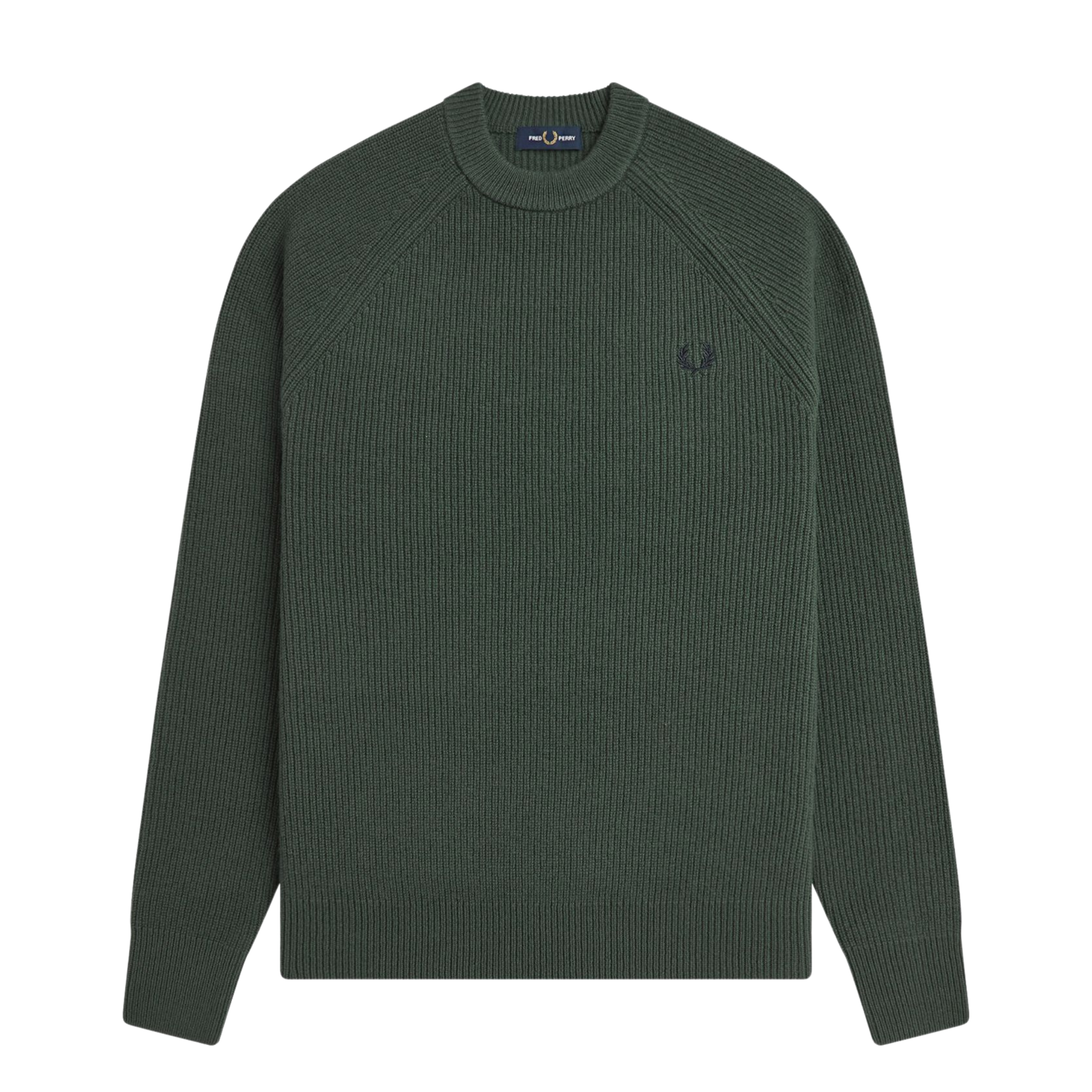 Mens Fred Perry Court Green Lambswool Raglan Jumper