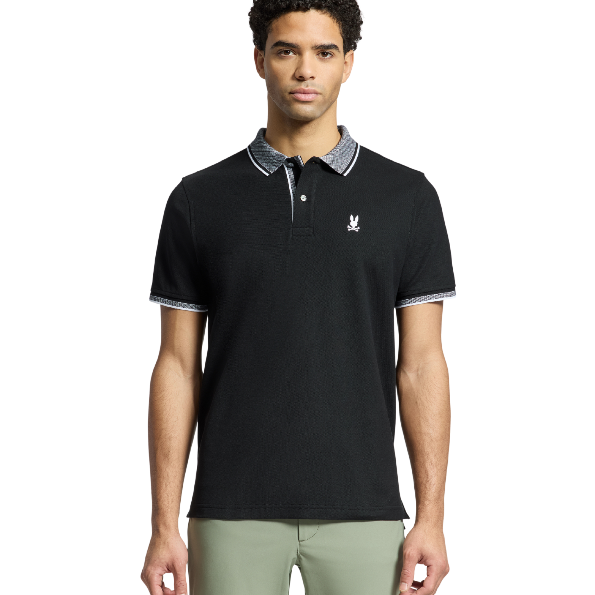 Mens Psycho Bunny Black Evandale Oxford Collar Pique S/s Polo