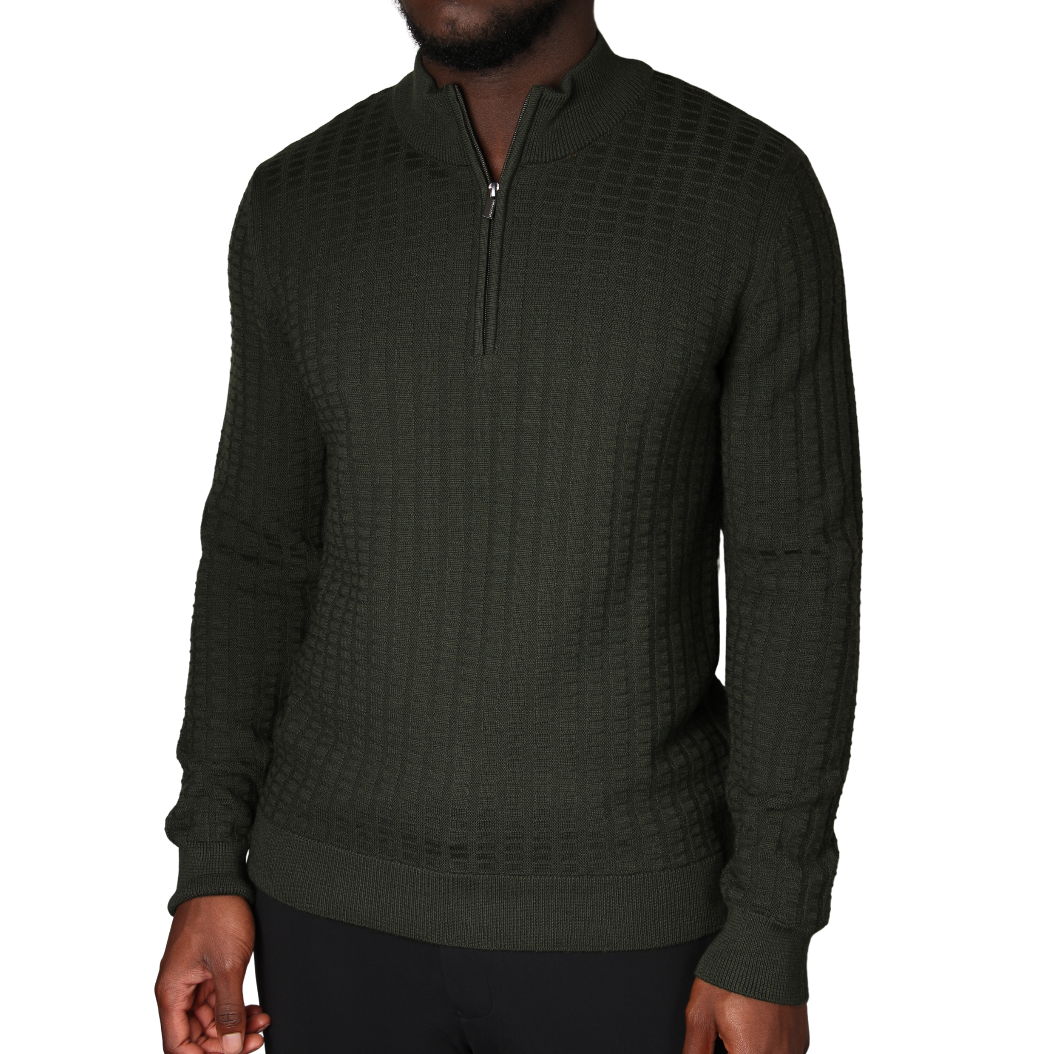 Mens Remus Uomo Green Grid Structure Half Zip Knit