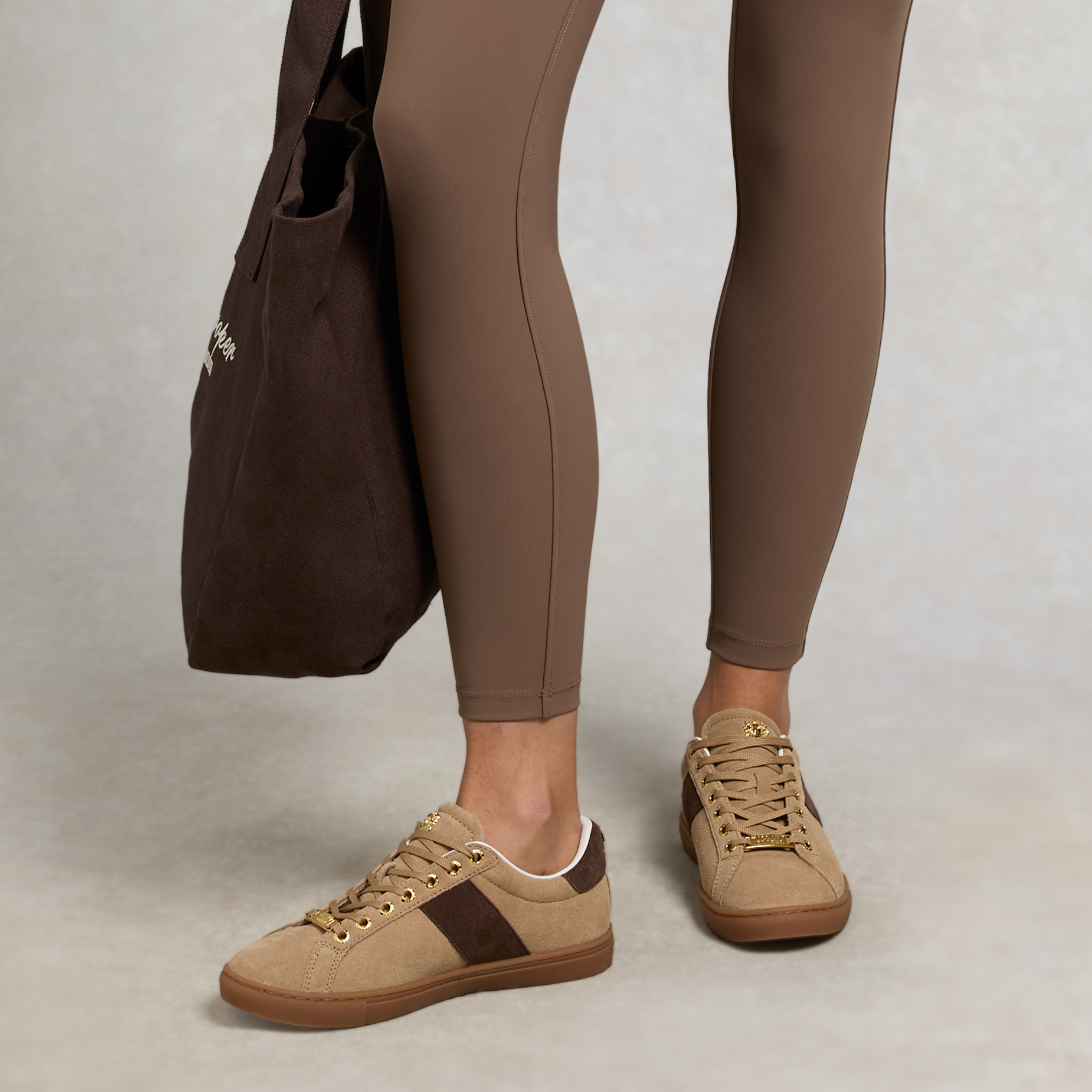 Womens Holland Cooper Taupe/Dark Chocolate Knightsbridge Court Suede Trainers