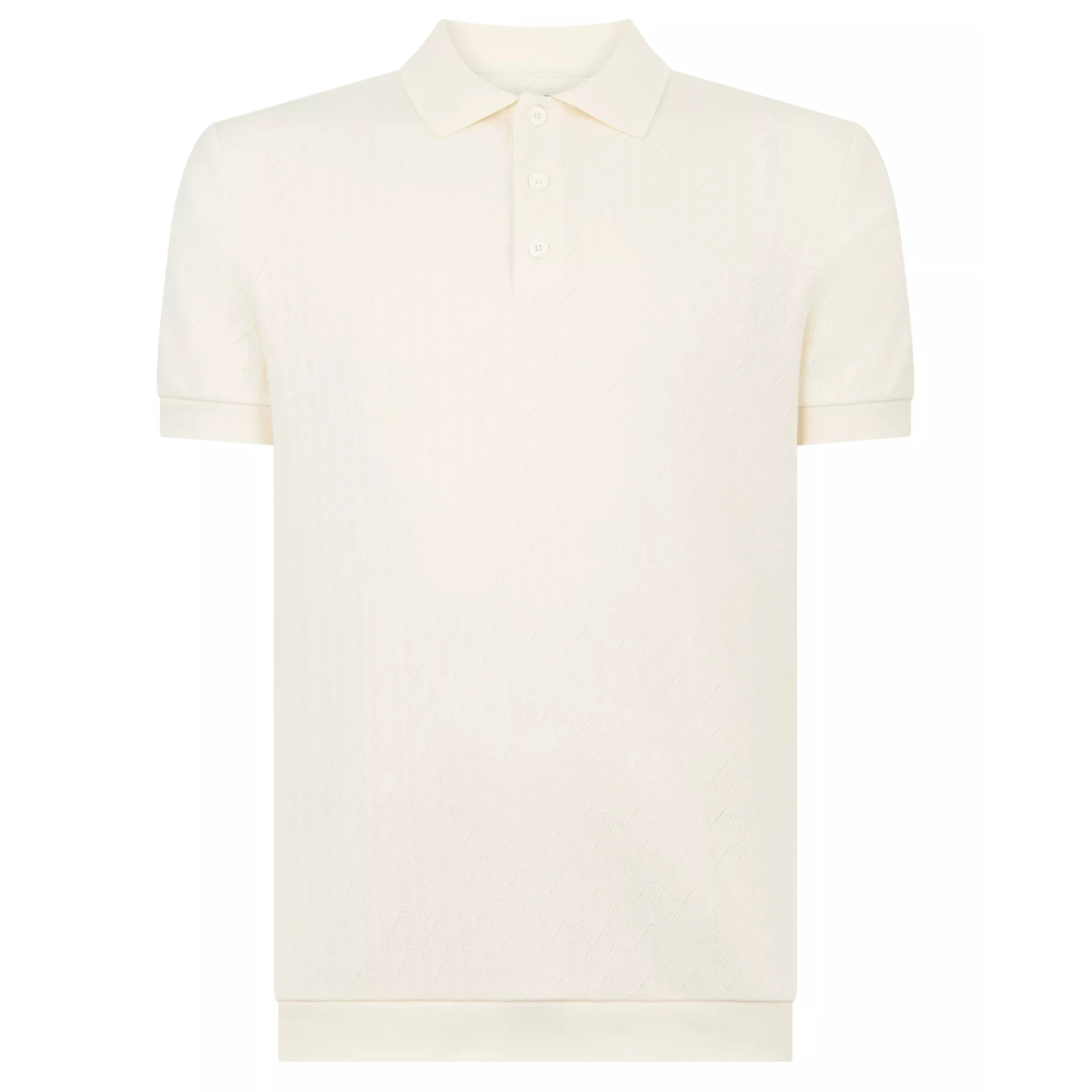 Mens Remus Uomo Cream Flat Cable Knit Jersey S/s Polo Shirt