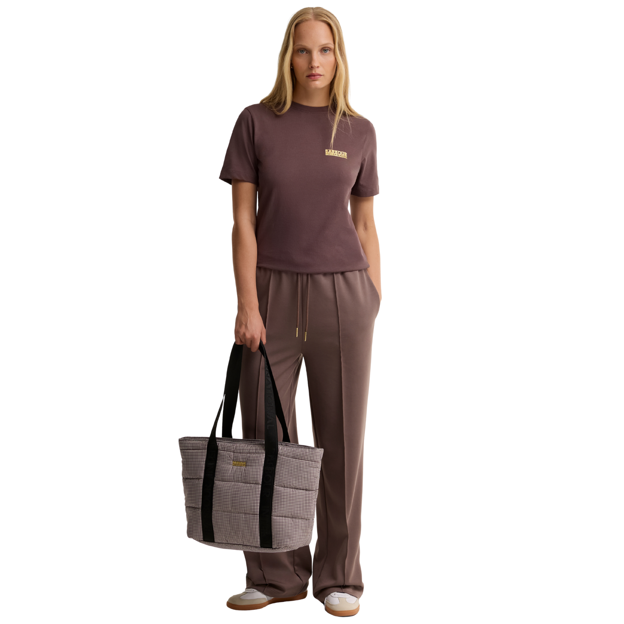Womens Barbour International Truffle Check Monaco Tote Bag