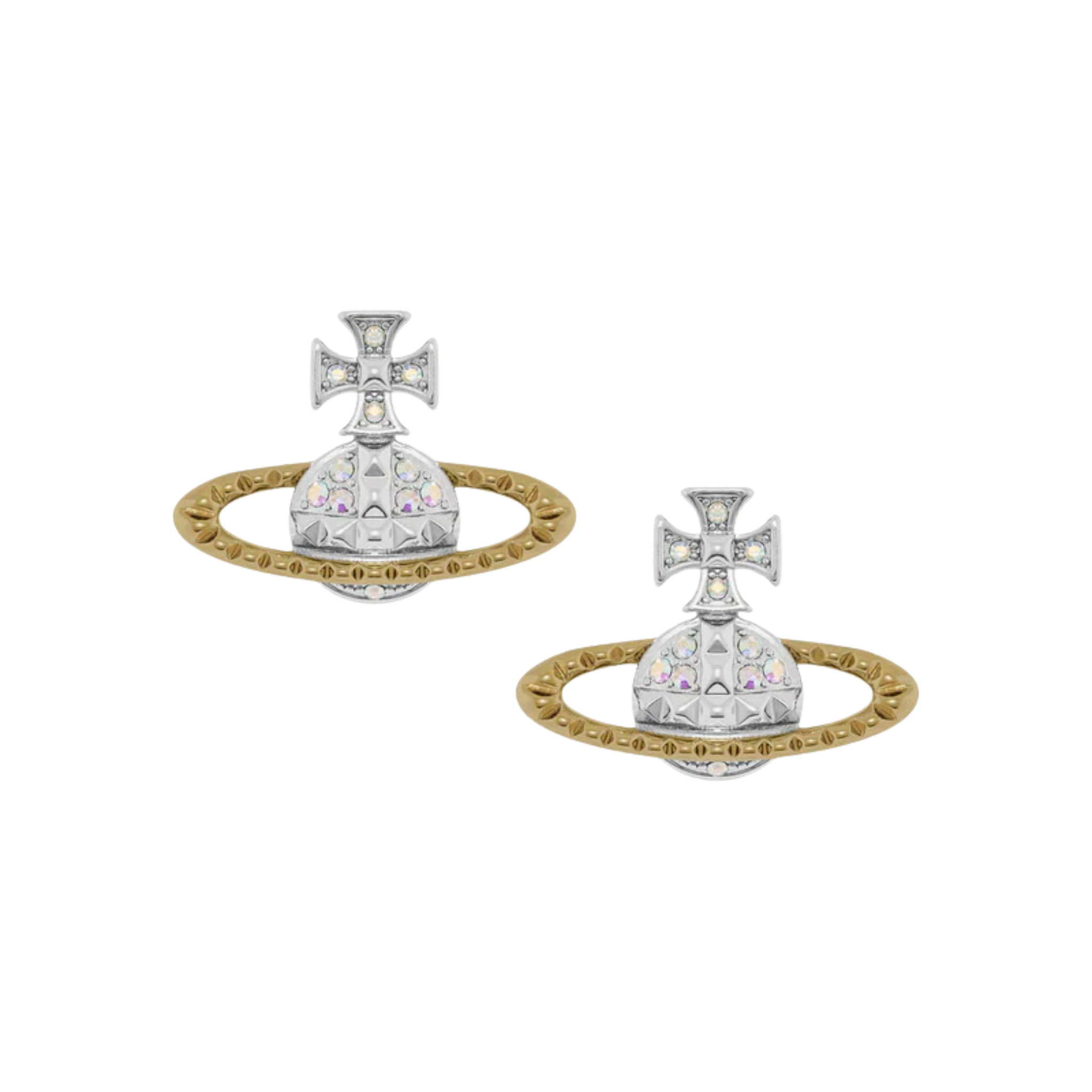 Vivienne Westwood Rhodium/Gold/Crystal Mayfair Bas Relief Earrings