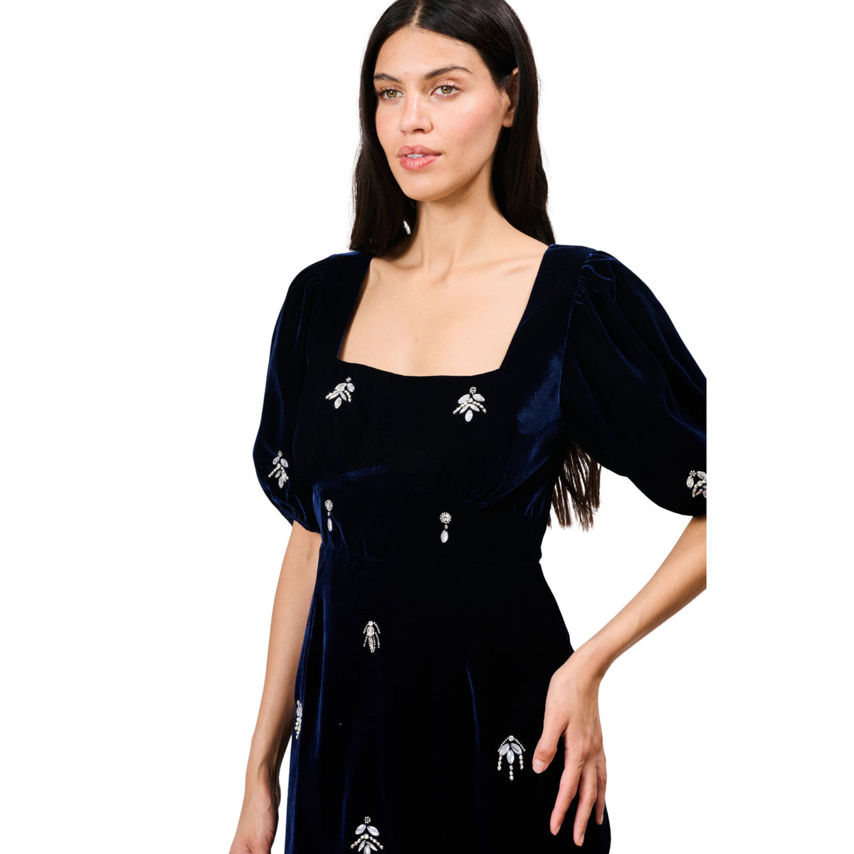 Womens Hope & Ivy Dark Blue Veloura Embellished Midi Dress