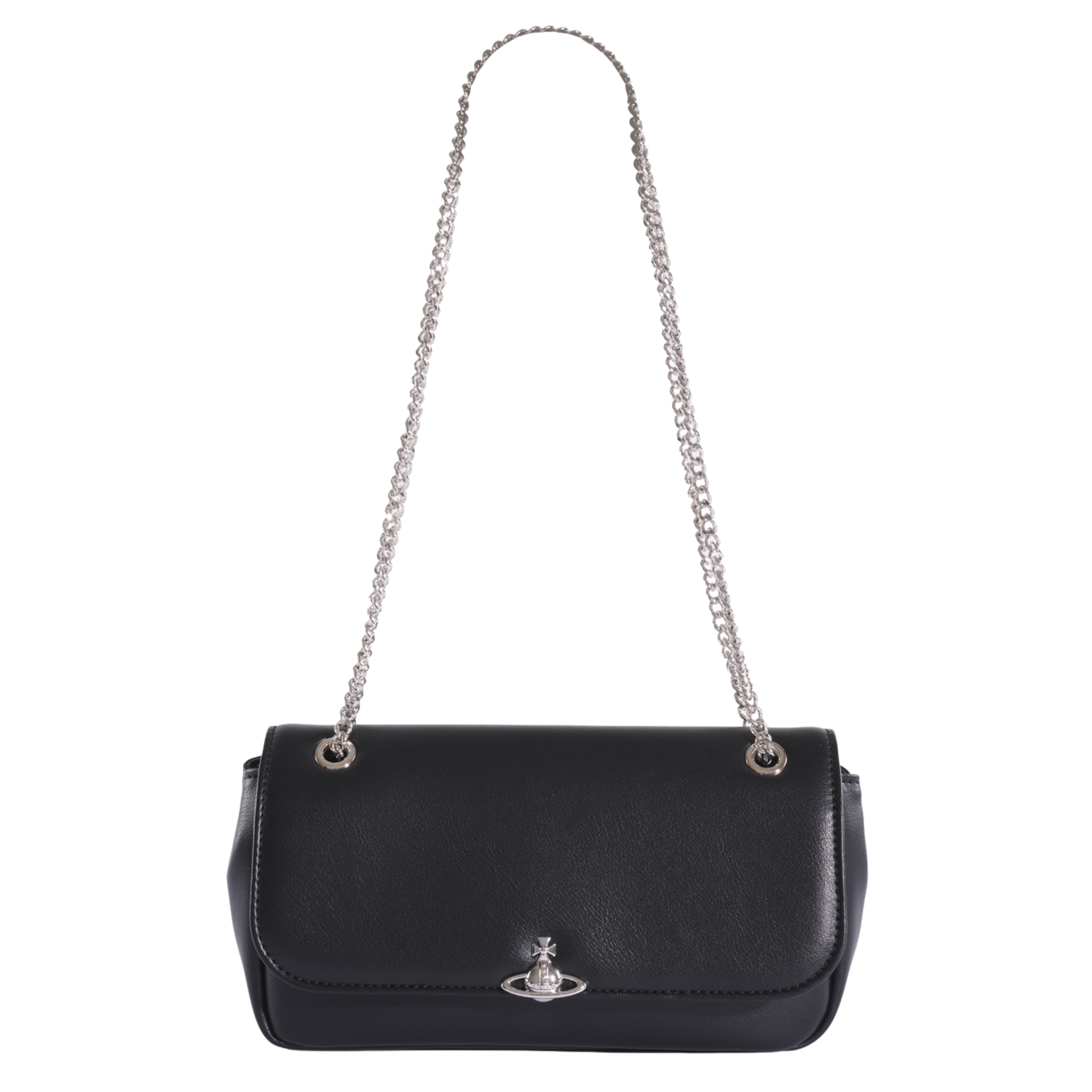 Womens Vivienne Westwood Black PU Smooth Chain Crossbody Bag