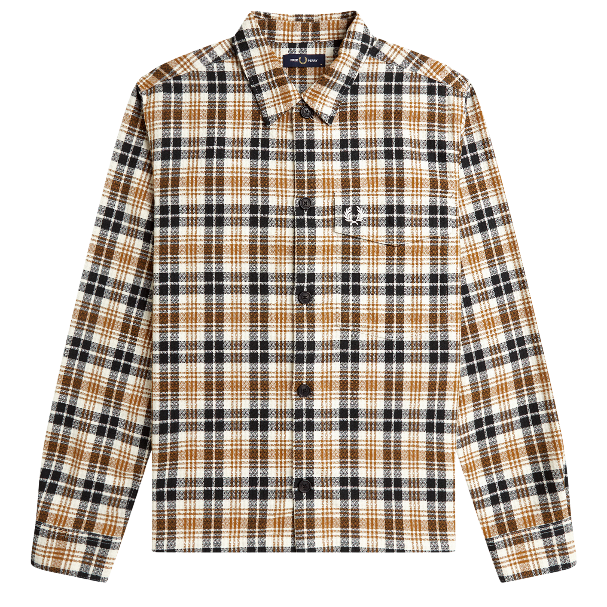 Mens Fred Perry Ecru Textured Check Overshirt