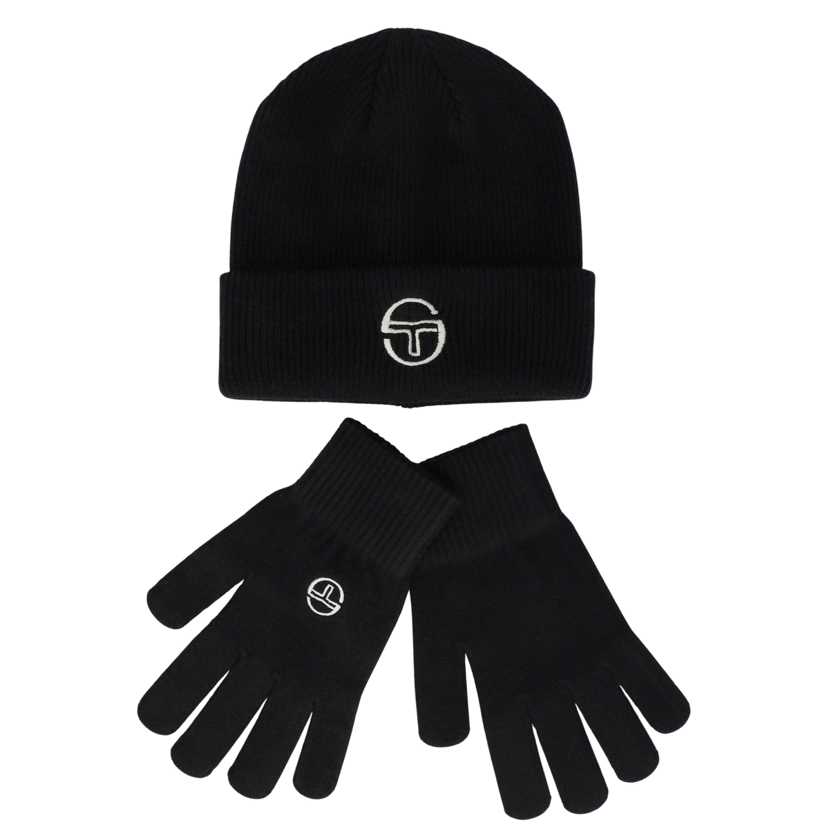 Mens Sergio Tacchini Black Carrera Beanie & Gloves Set