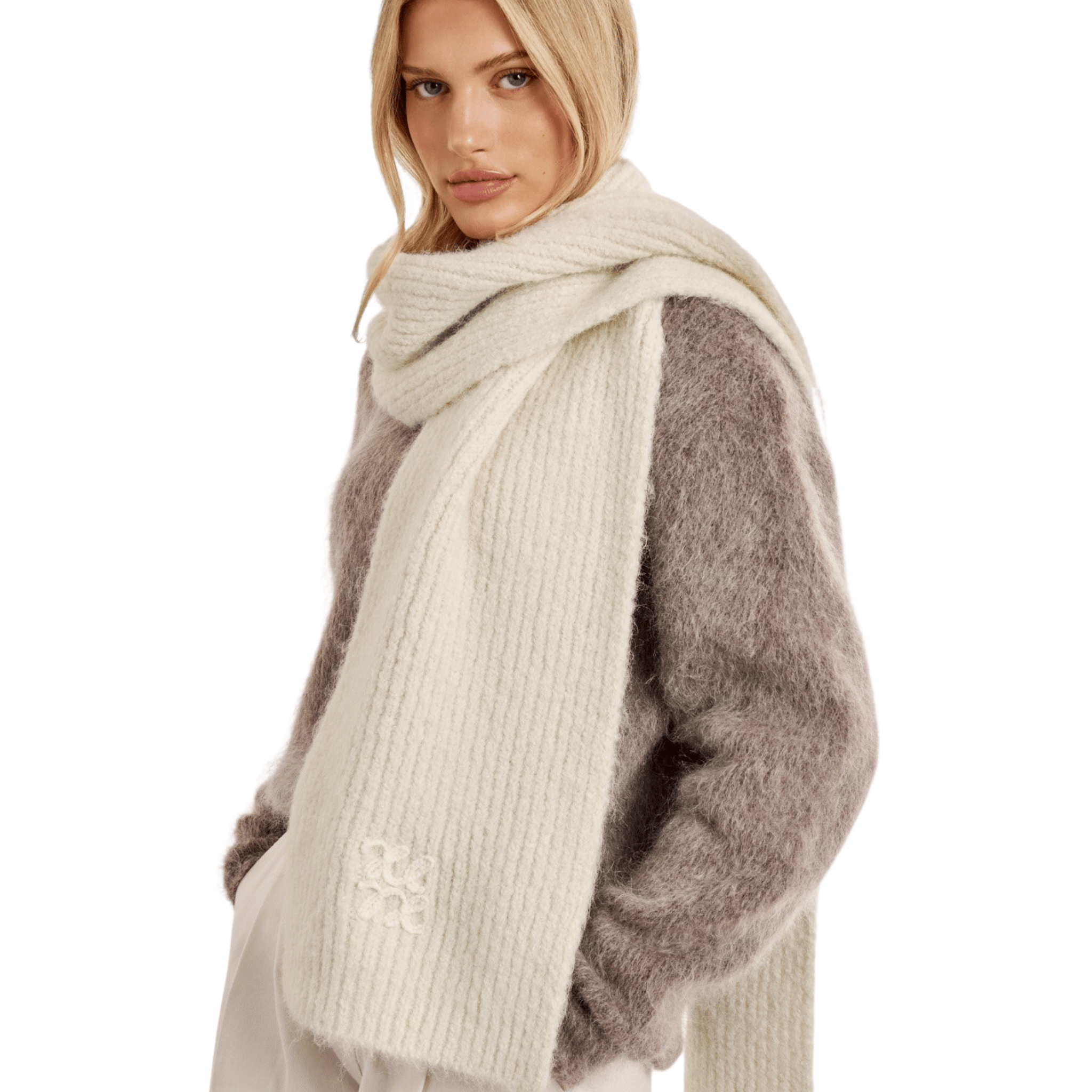 Womens Katie Loxton Taupe/Off White Logo Applique Scarf