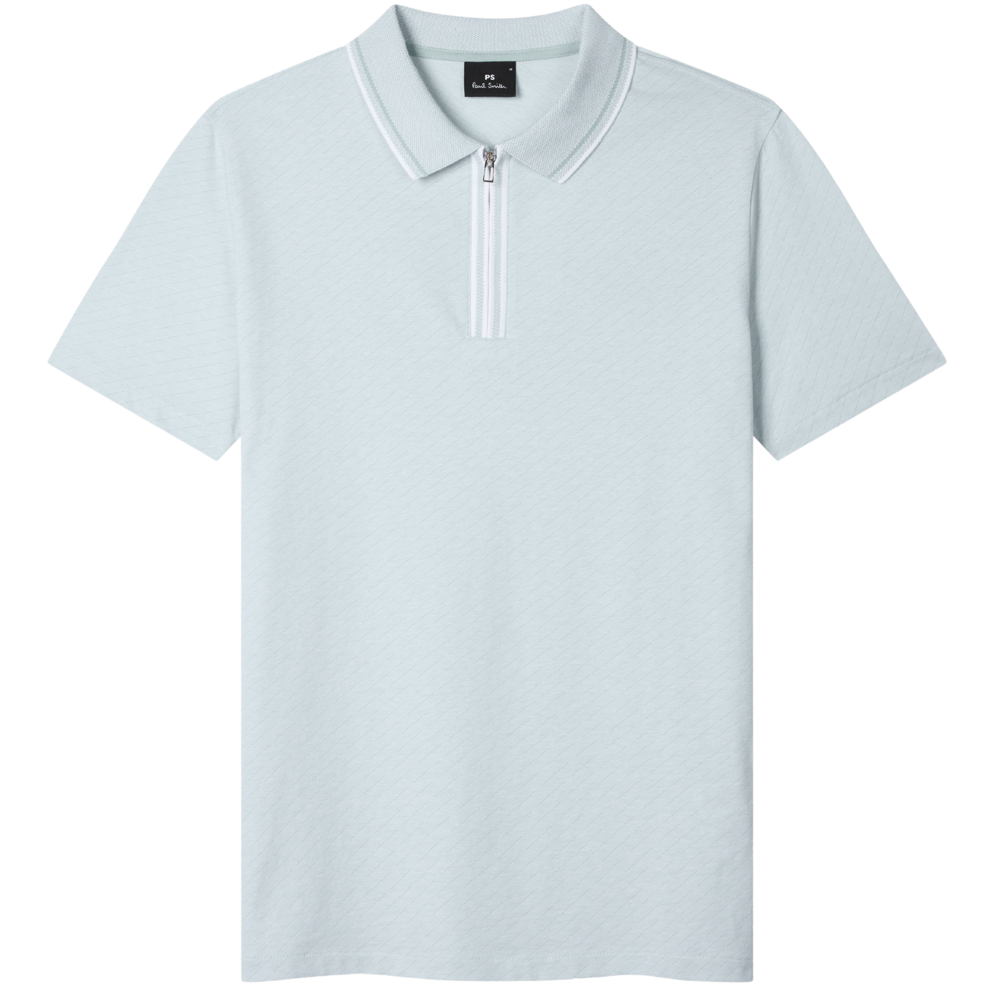 Mens Paul Smith Pale Blue Textured Zip Neck S/s Polo Shirt