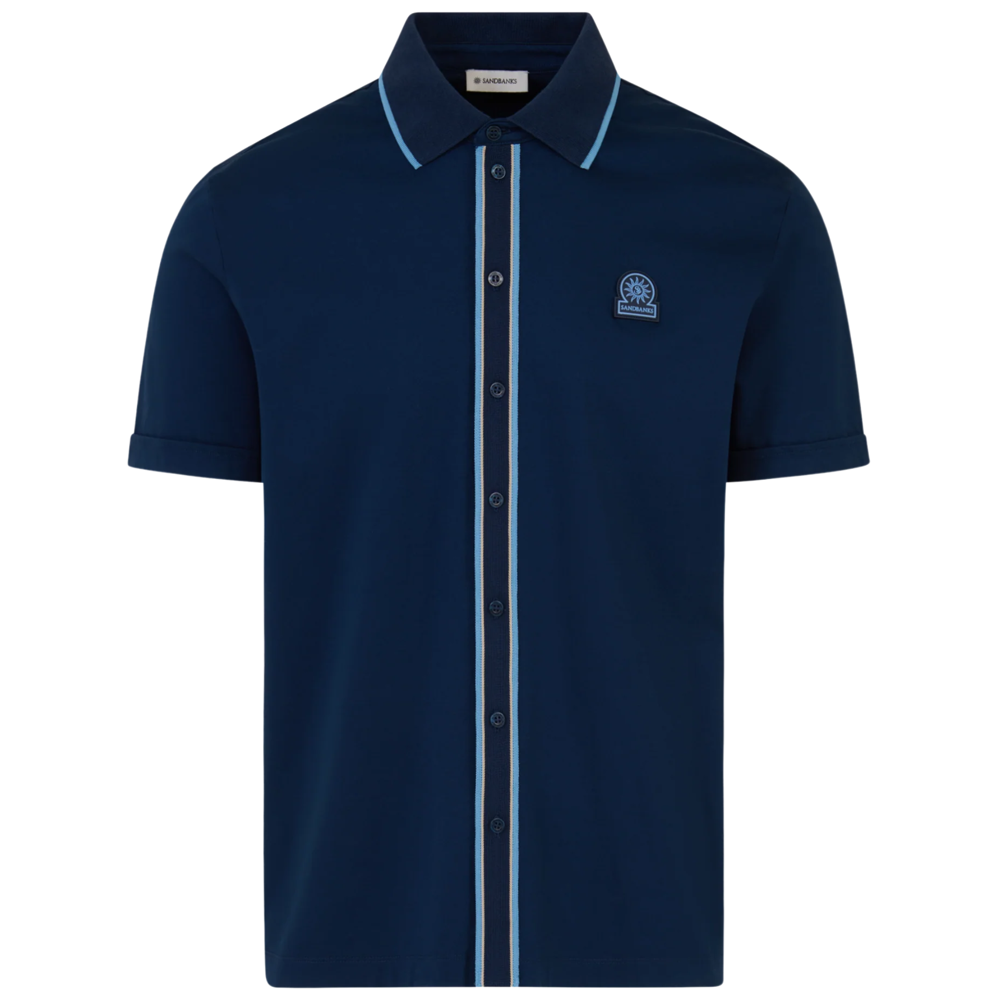 Mens Sandbanks Navy Contrast Tipped Placket S/s Shirt