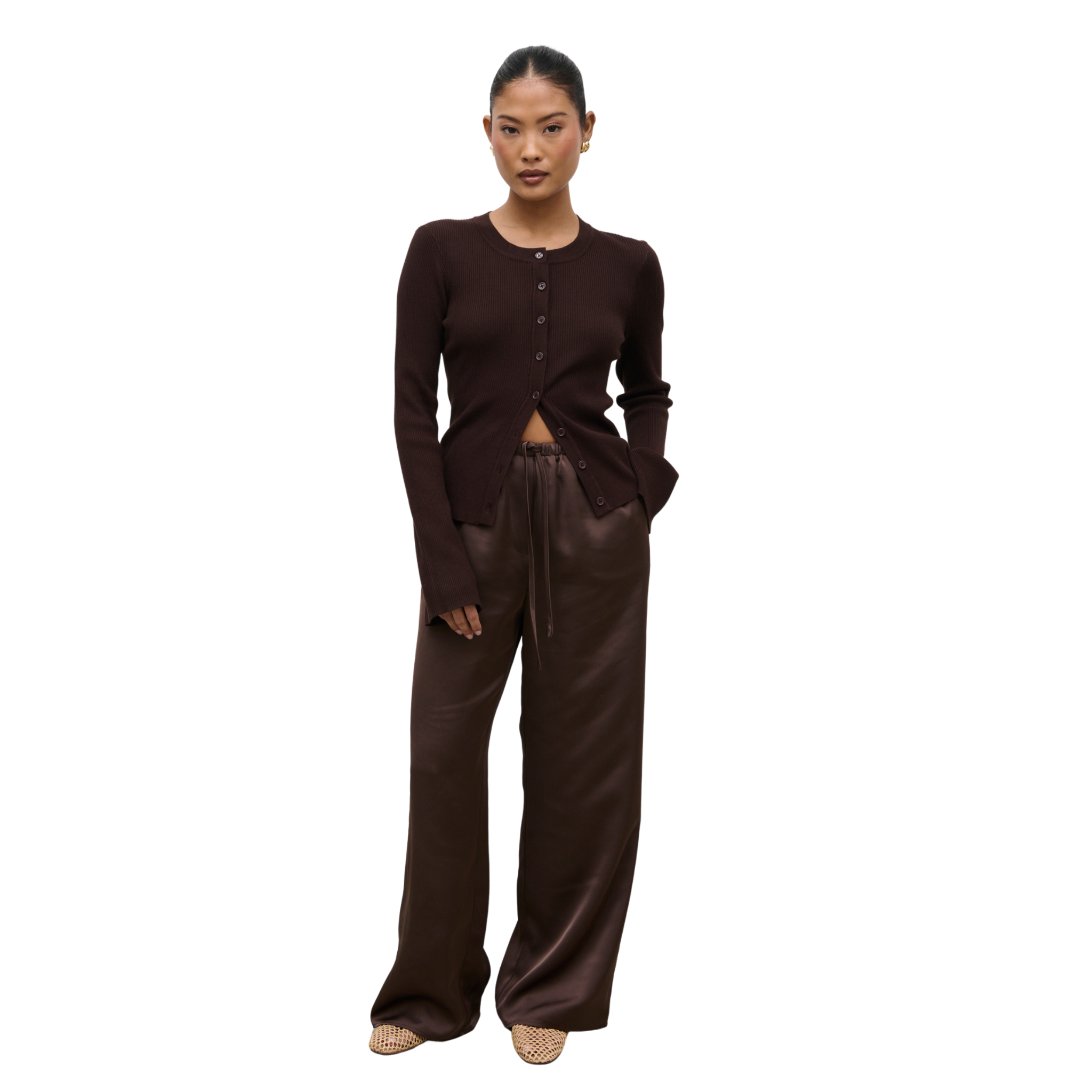 Womens Pretty Lavish Chocolate Brown Breya Satin Trousers