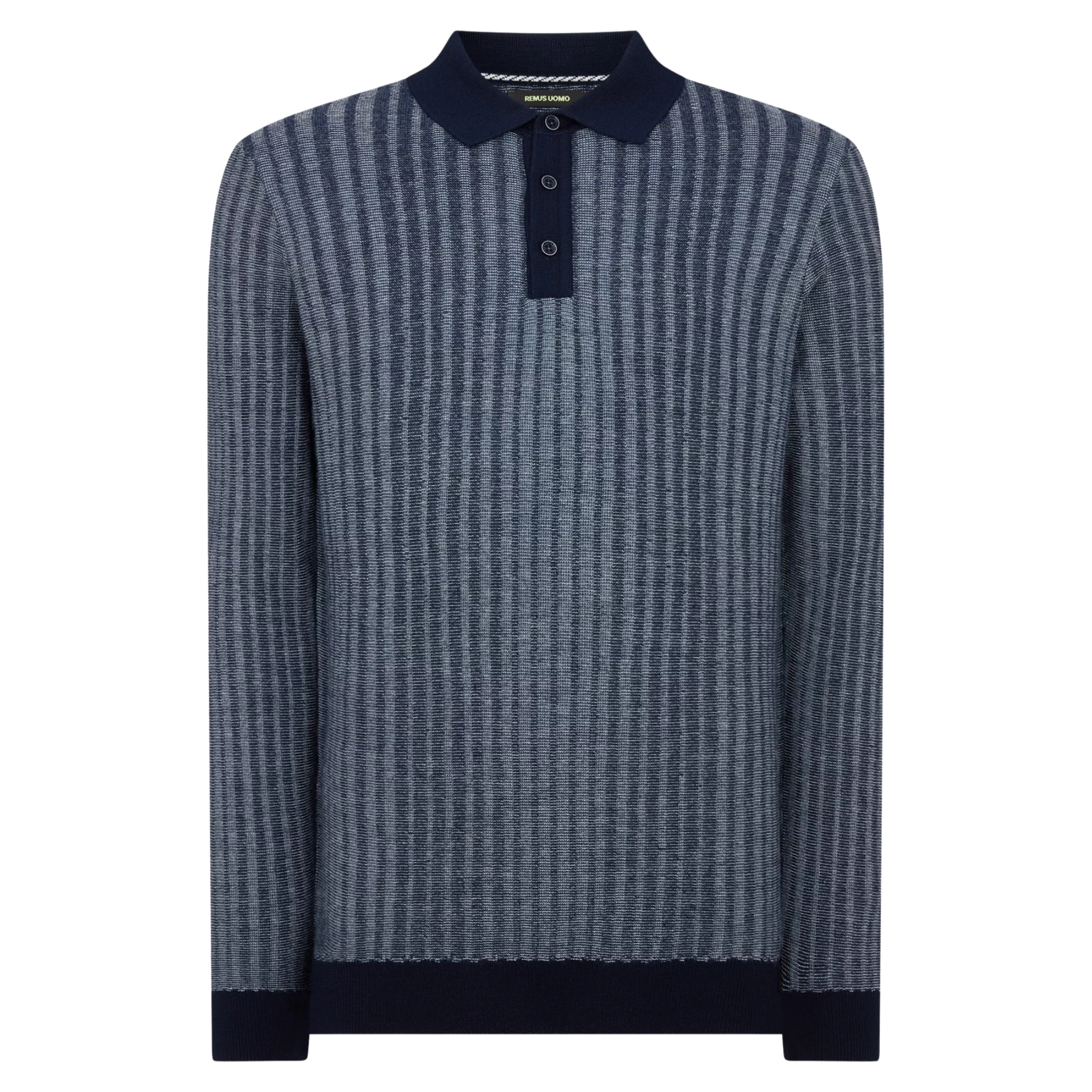 Mens Remus Uomo Slate Blue Jacquard Stripe Knitted L/s Polo