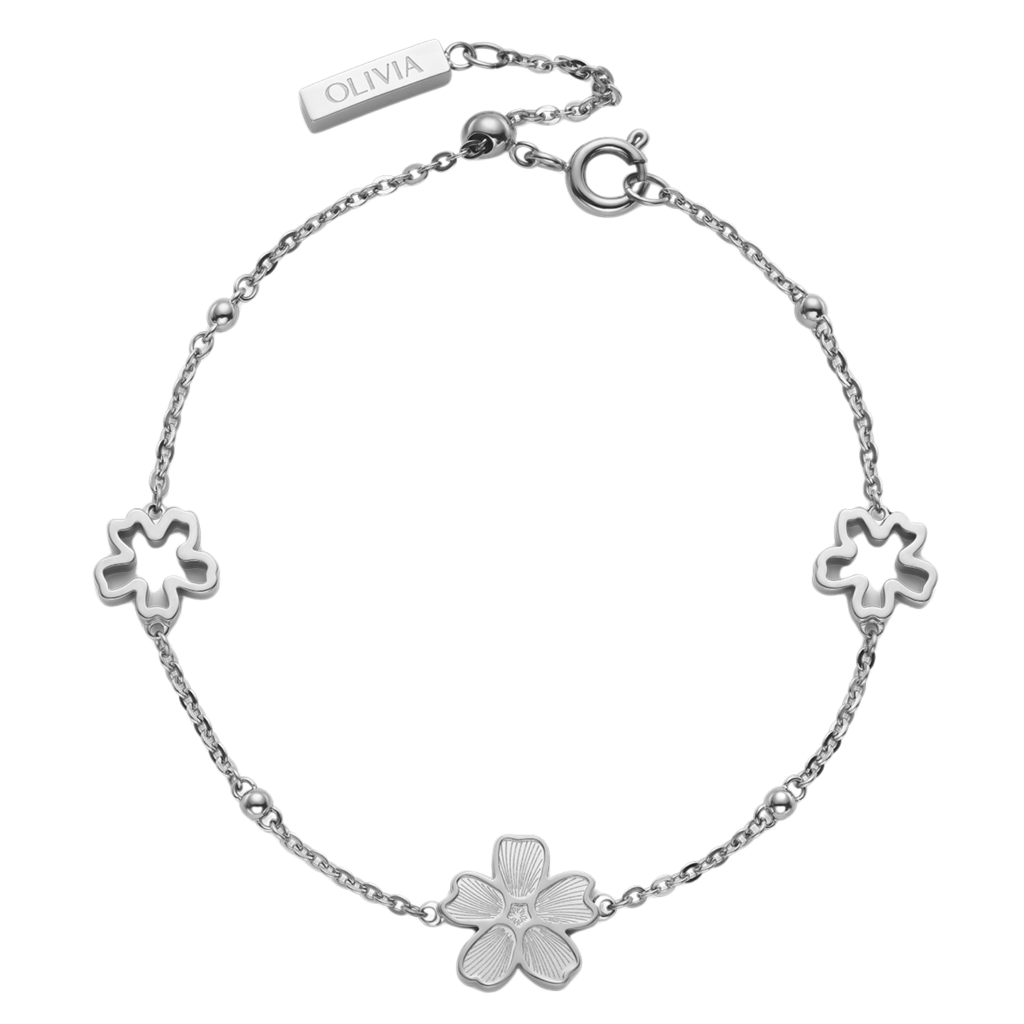 Womens Olivia Burton Silver Floral Forget Me Not Bracelet
